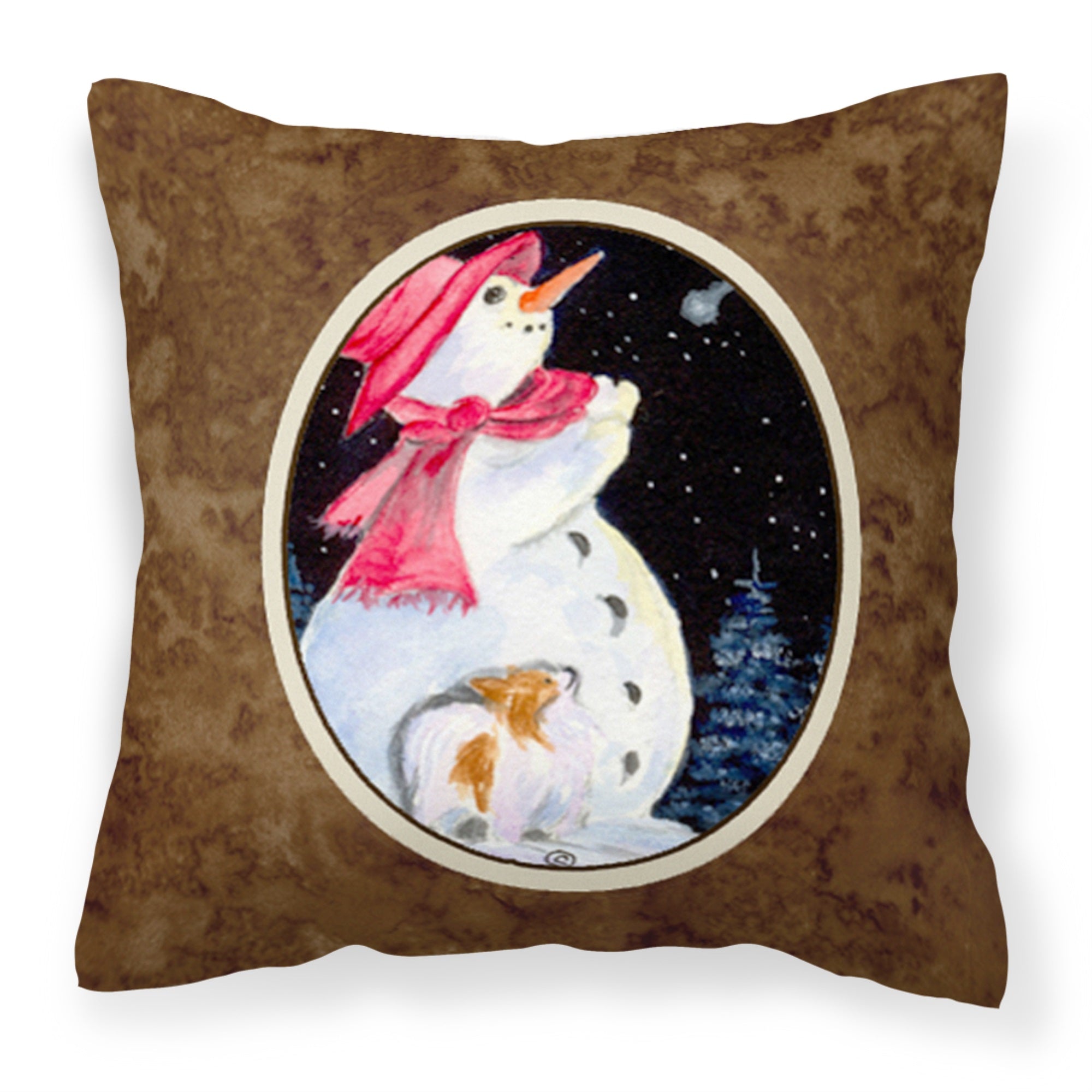 Snowman With Papillon Fabric Decorative Pillow