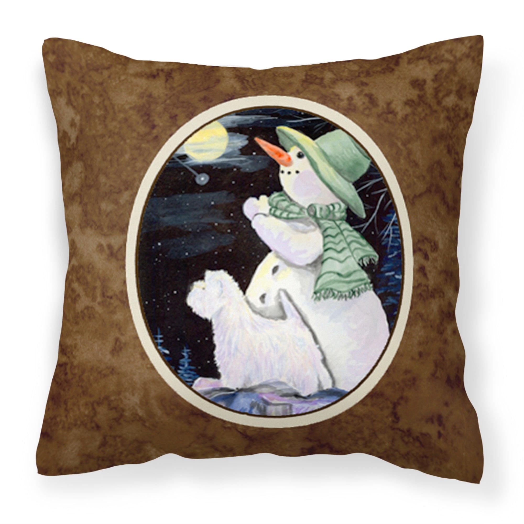 Snowman With Westie Fabric Decorative Pillow
