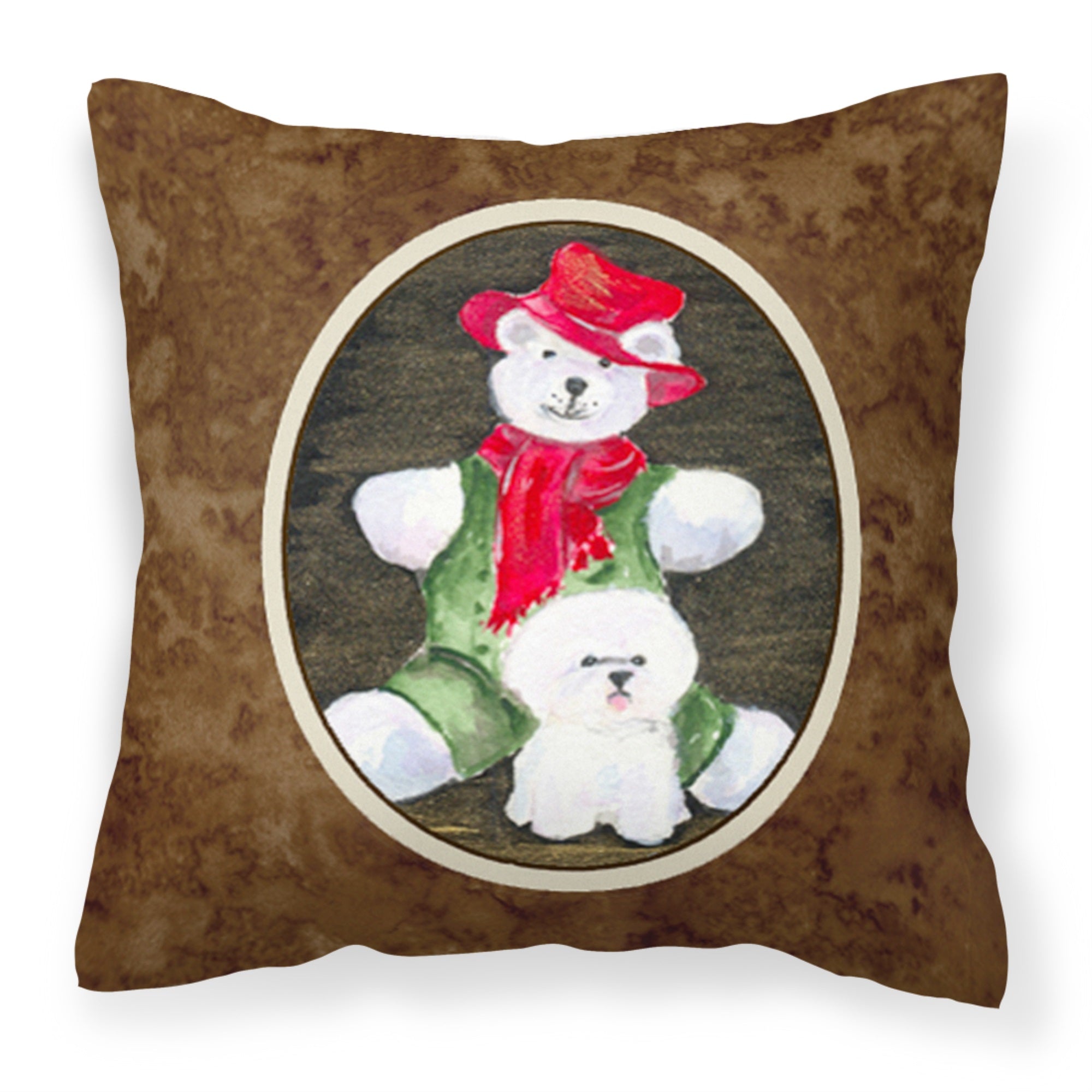 Bichon Frise With Teddy Bear Fabric Decorative Pillow