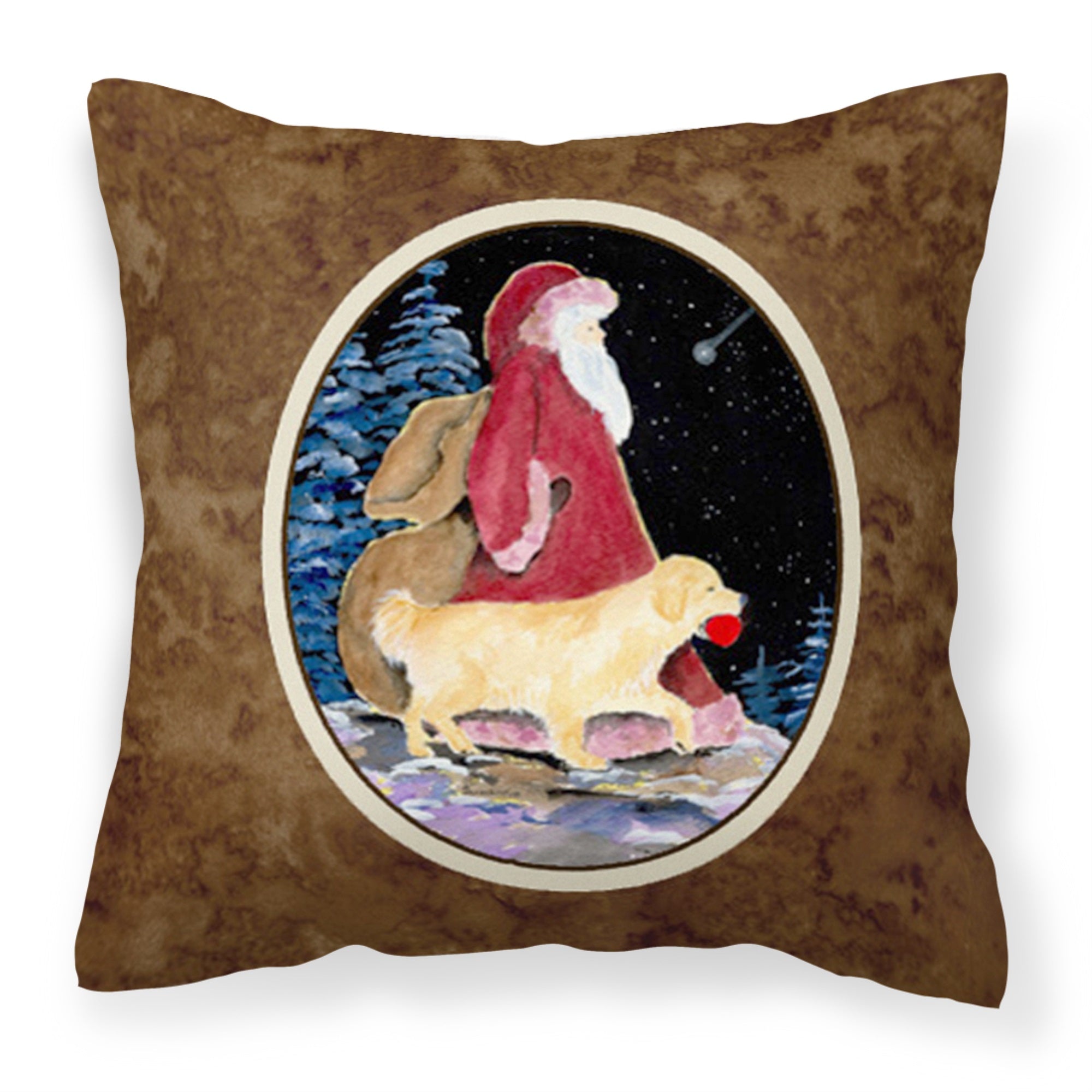 Santa Claus With  Golden Retriever Fabric Decorative Pillow