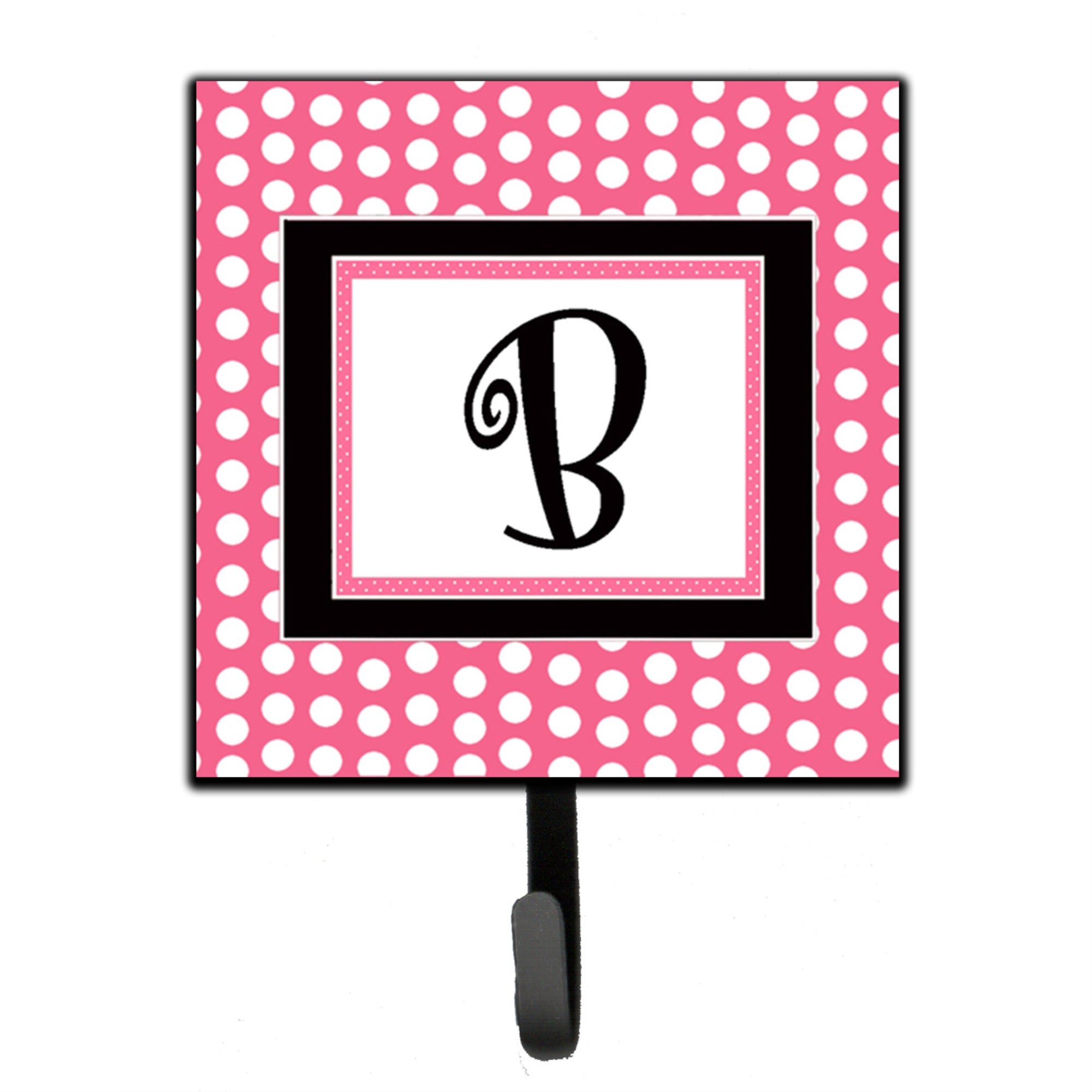 Letter B Monogram - Pink Black Polka Dots Leash Or Key Holder