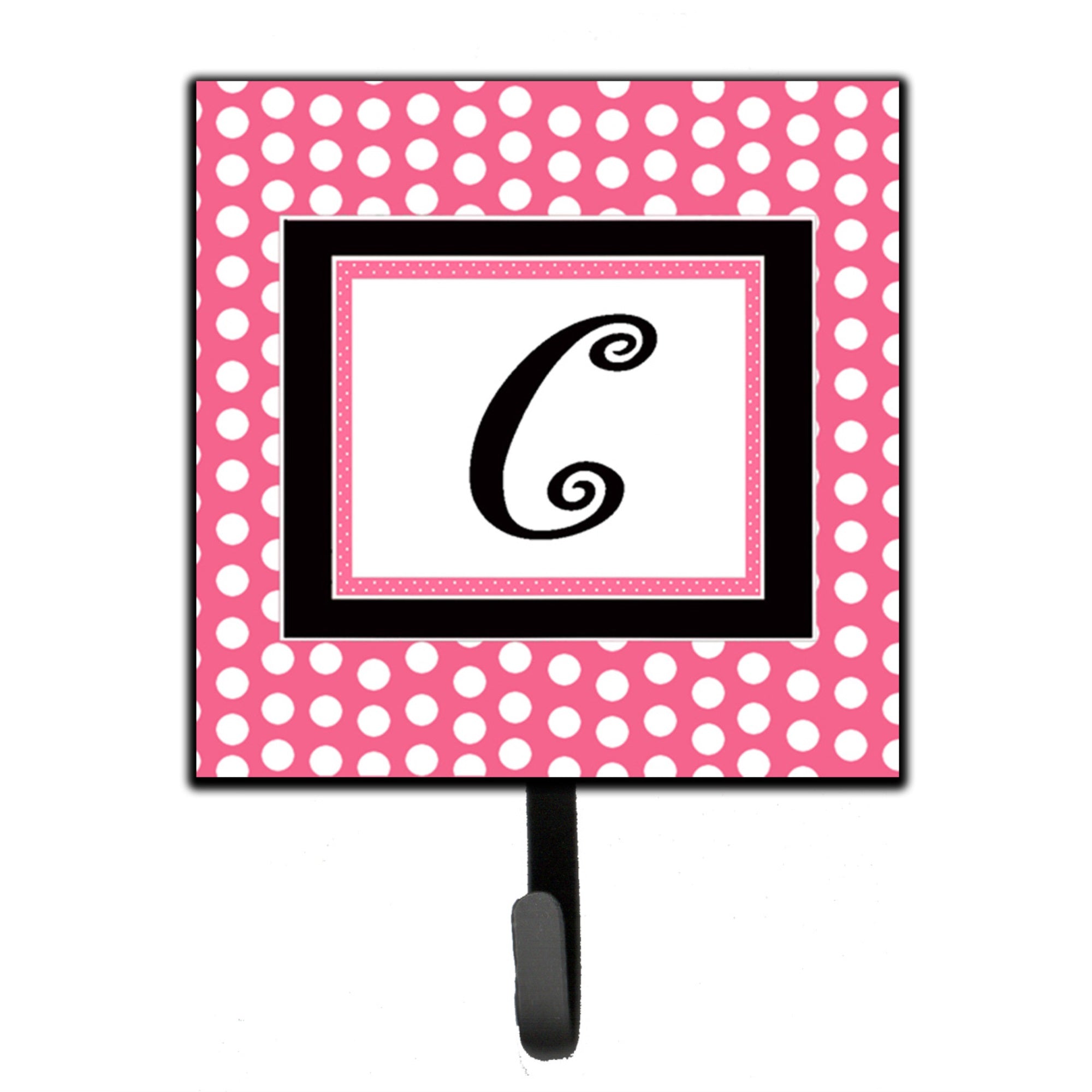 Letter C Monogram - Pink Black Polka Dots Leash Or Key Holder
