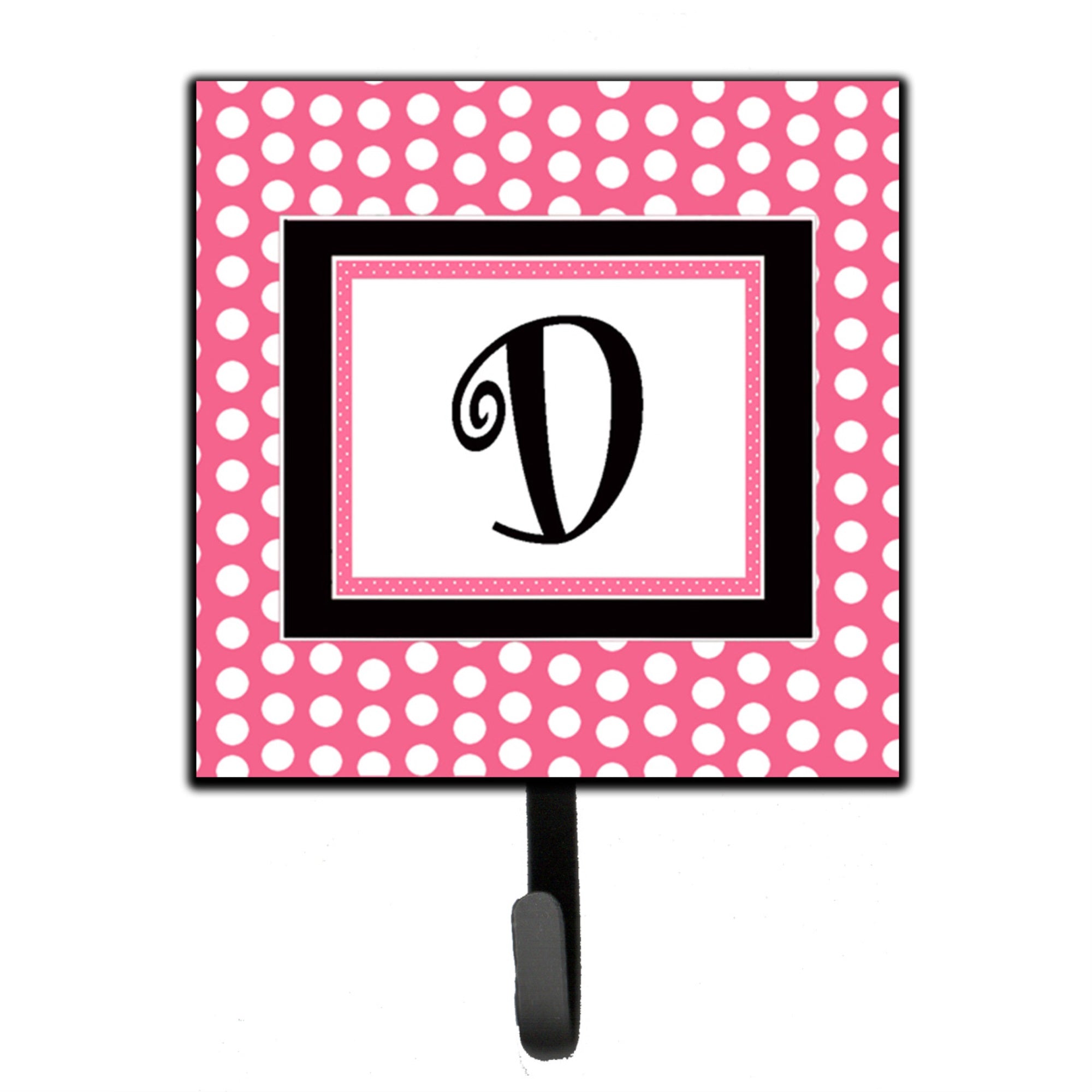 Letter D Monogram - Pink Black Polka Dots Leash Or Key Holder
