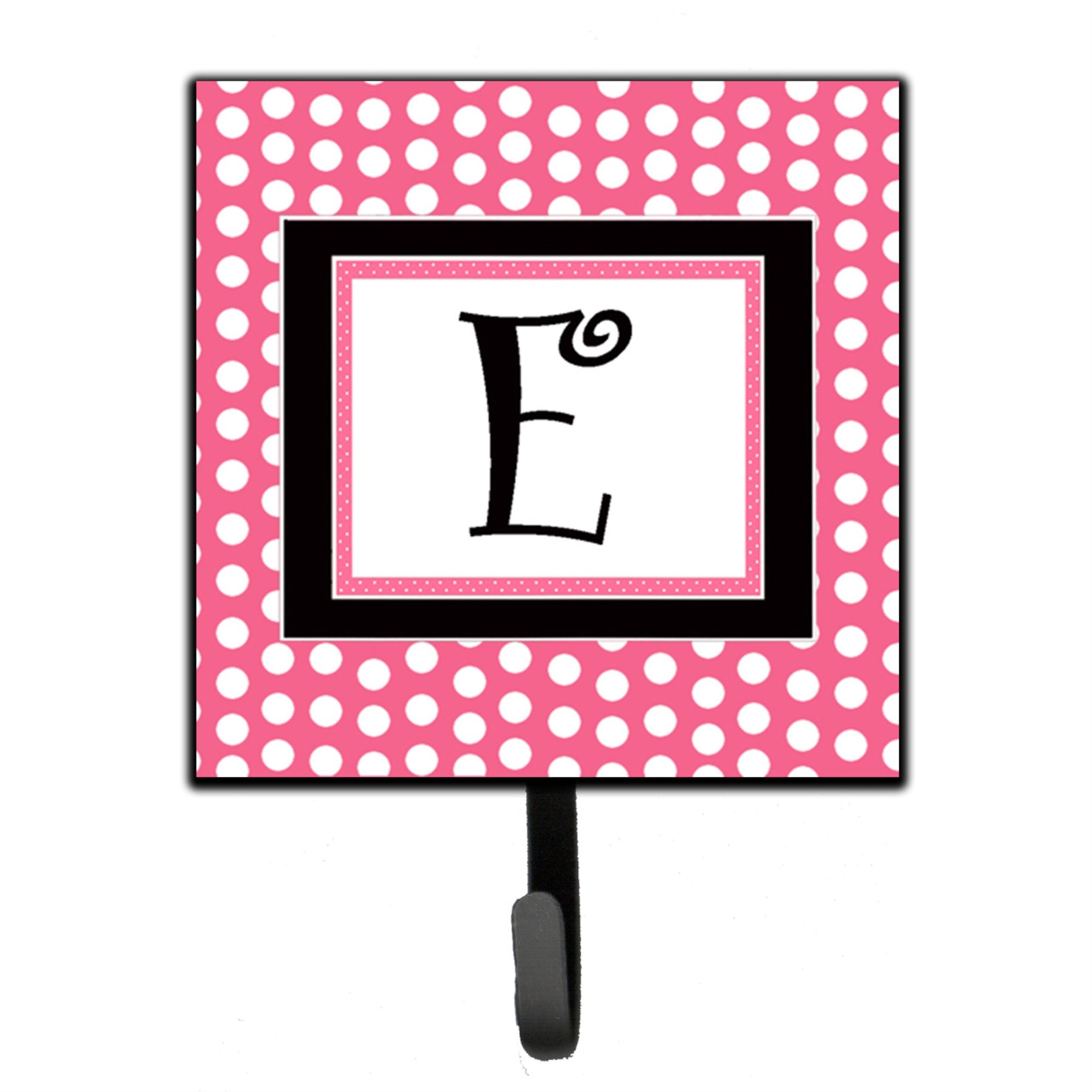 Letter E Monogram - Pink Black Polka Dots Leash Or Key Holder