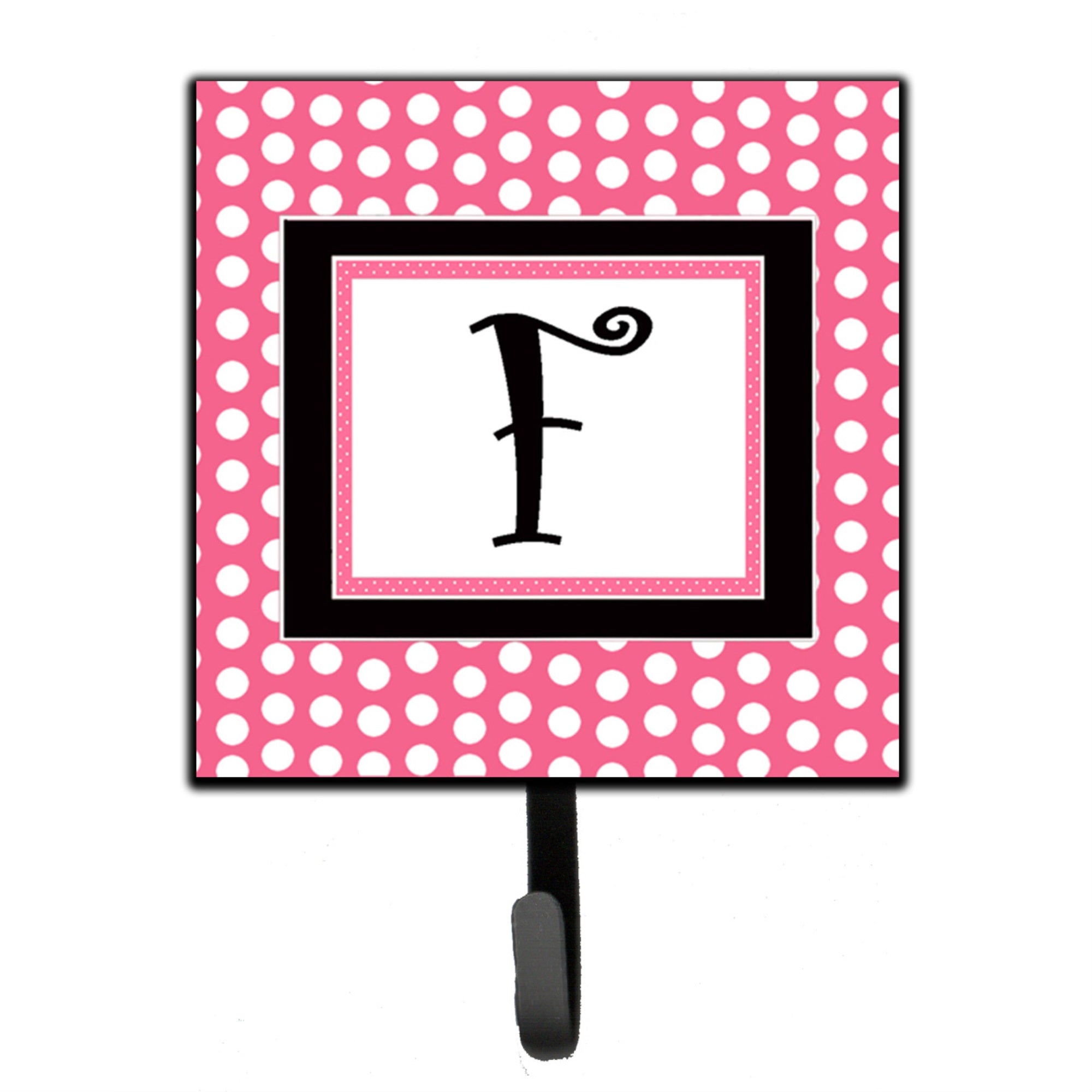 Letter F Monogram - Pink Black Polka Dots Leash Or Key Holder