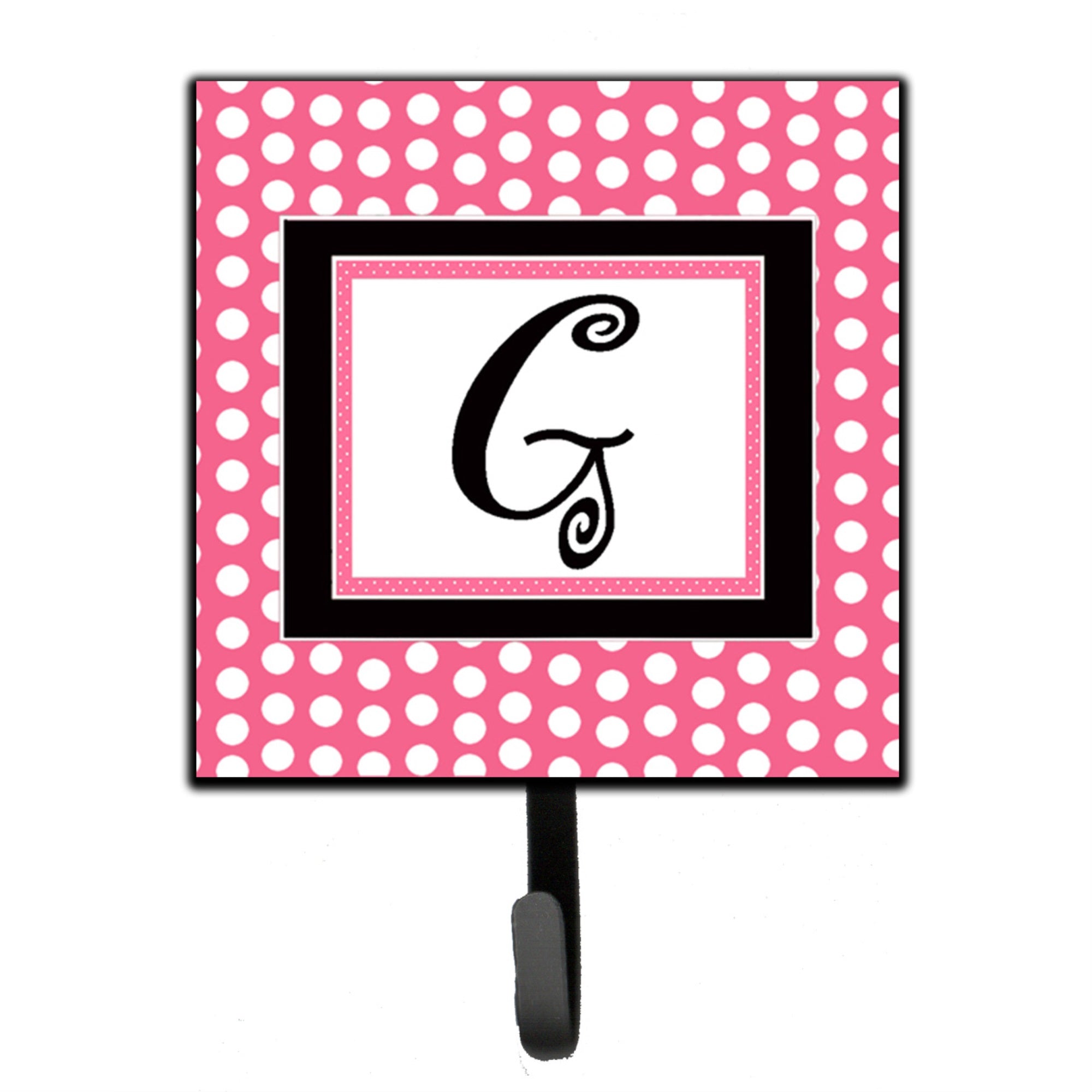 Letter G Monogram - Pink Black Polka Dots Leash Or Key Holder