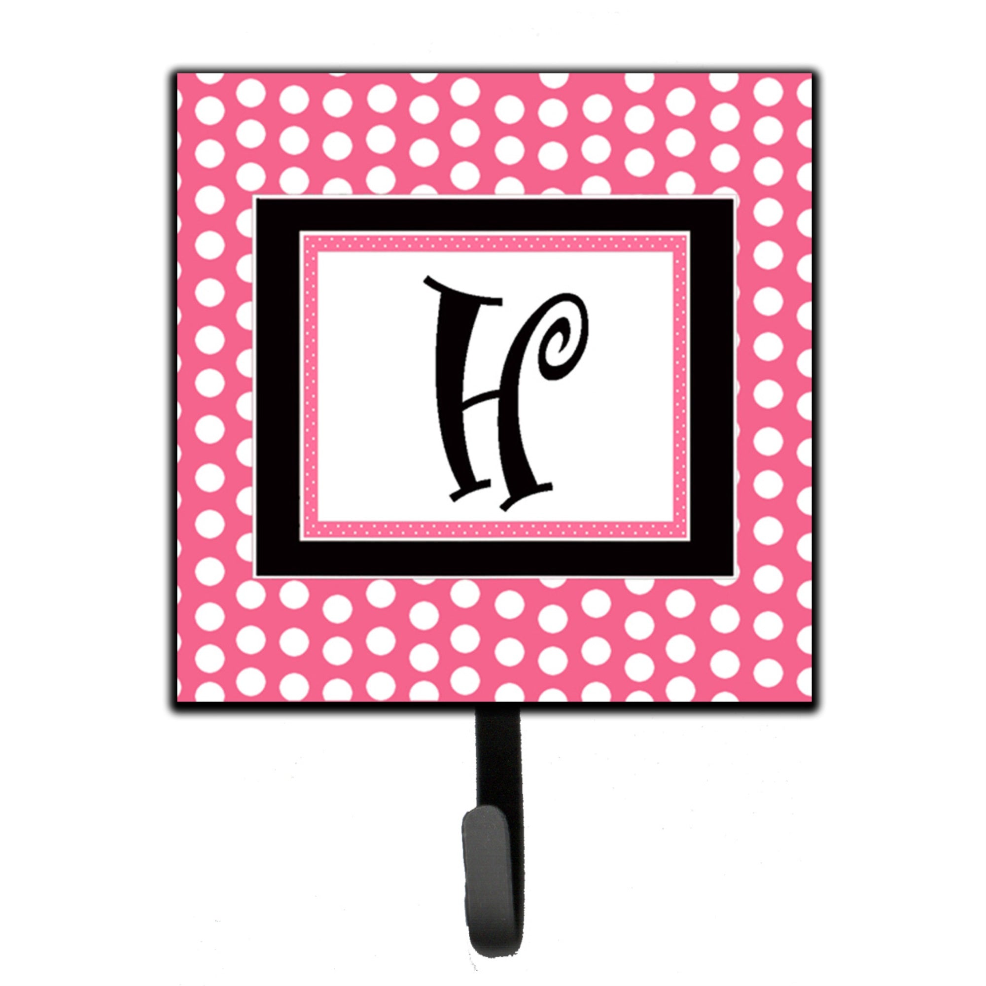 Letter H Monogram - Pink Black Polka Dots Leash Or Key Holder