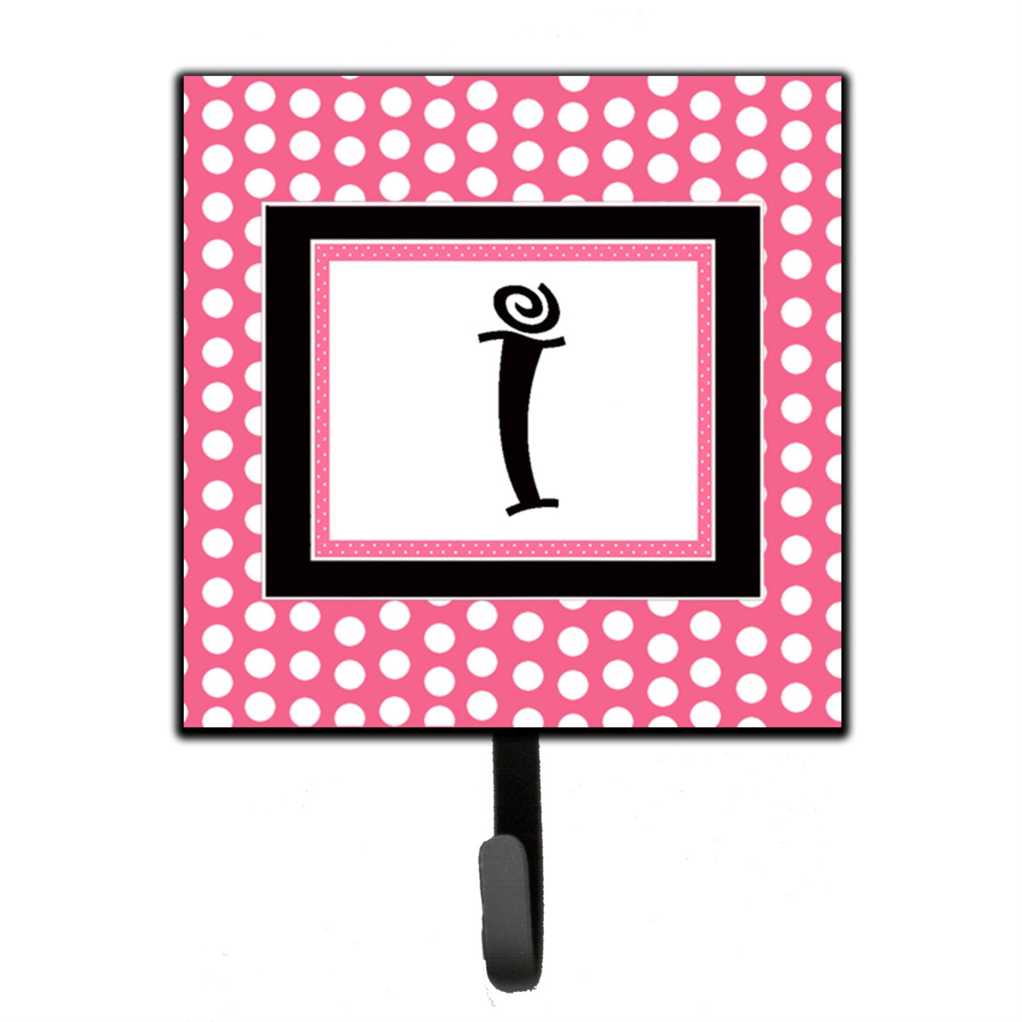 Letter I Monogram - Pink Black Polka Dots Leash Or Key Holder