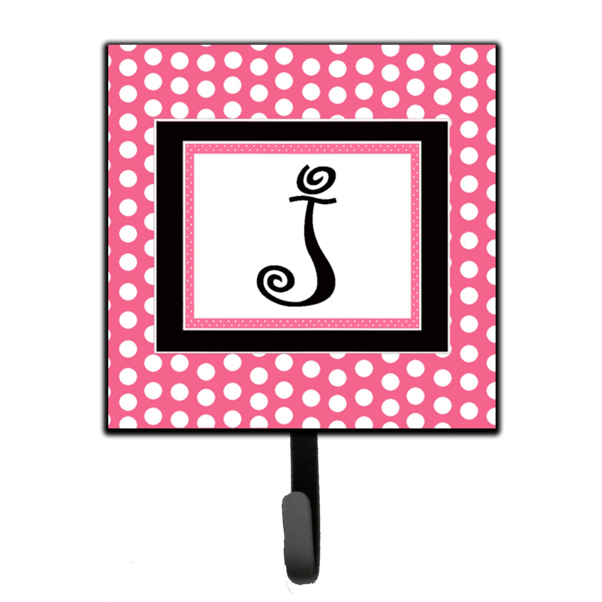 Letter J Monogram - Pink Black Polka Dots Leash Or Key Holder