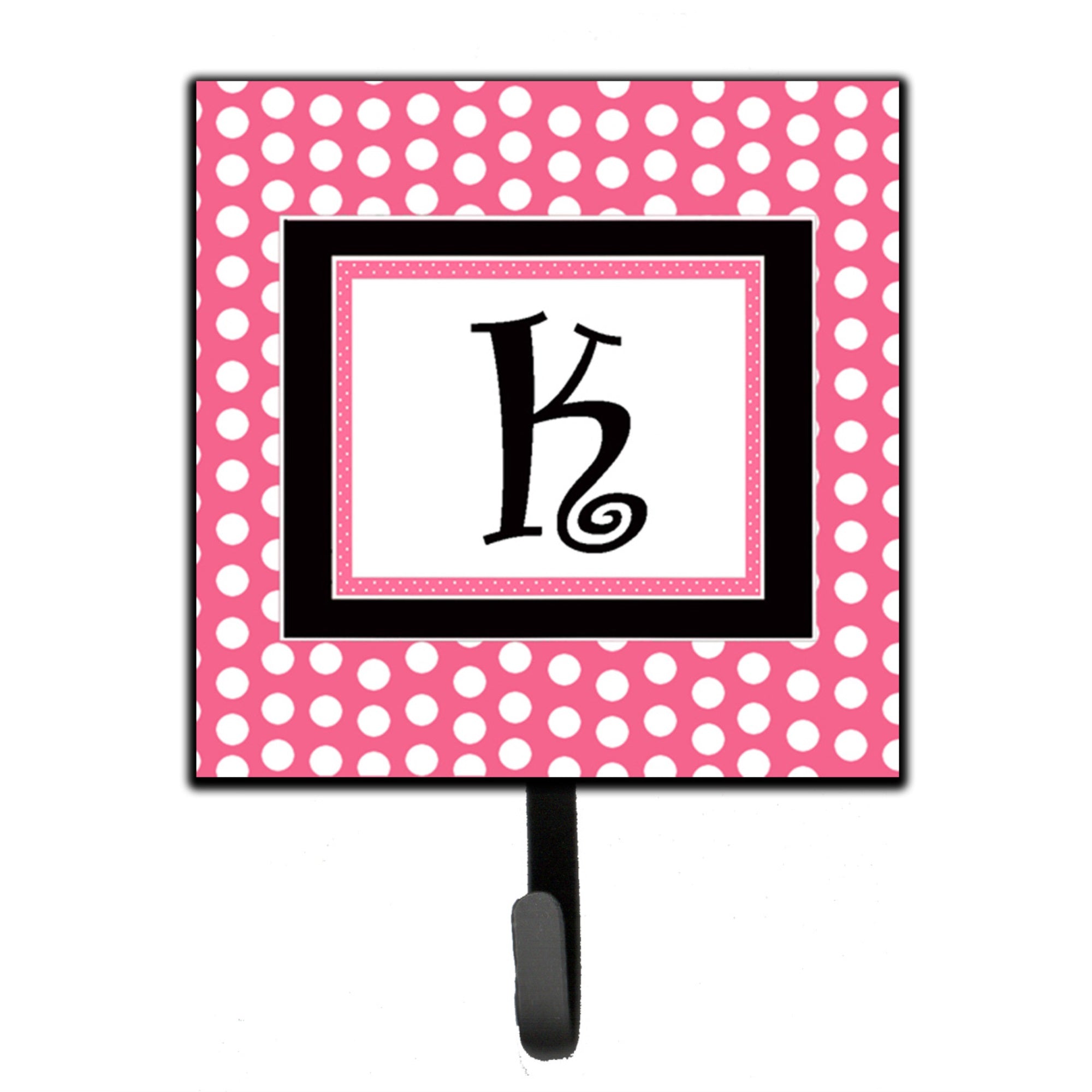 Letter K Monogram - Pink Black Polka Dots Leash Or Key Holder