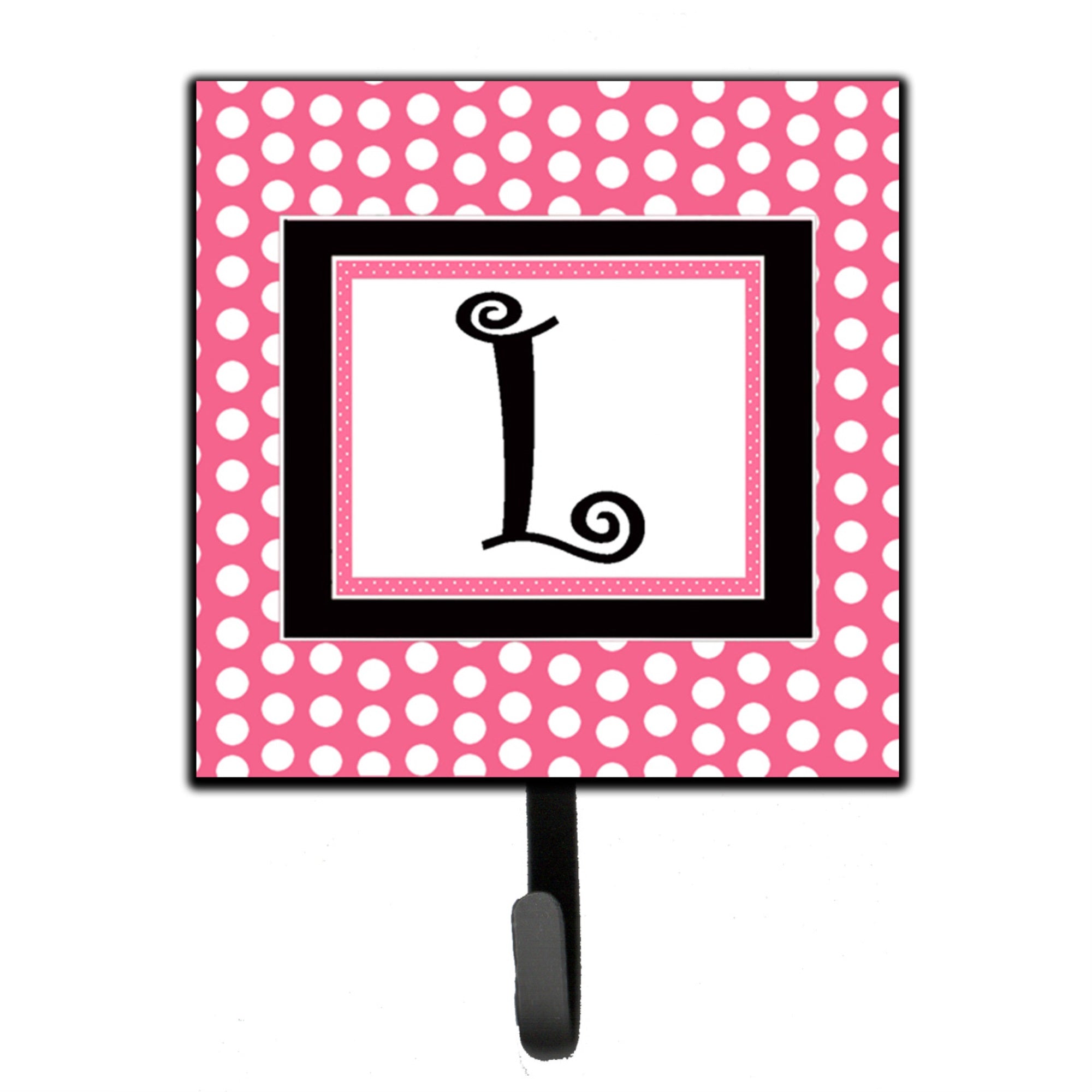 Letter L Monogram - Pink Black Polka Dots Leash Or Key Holder