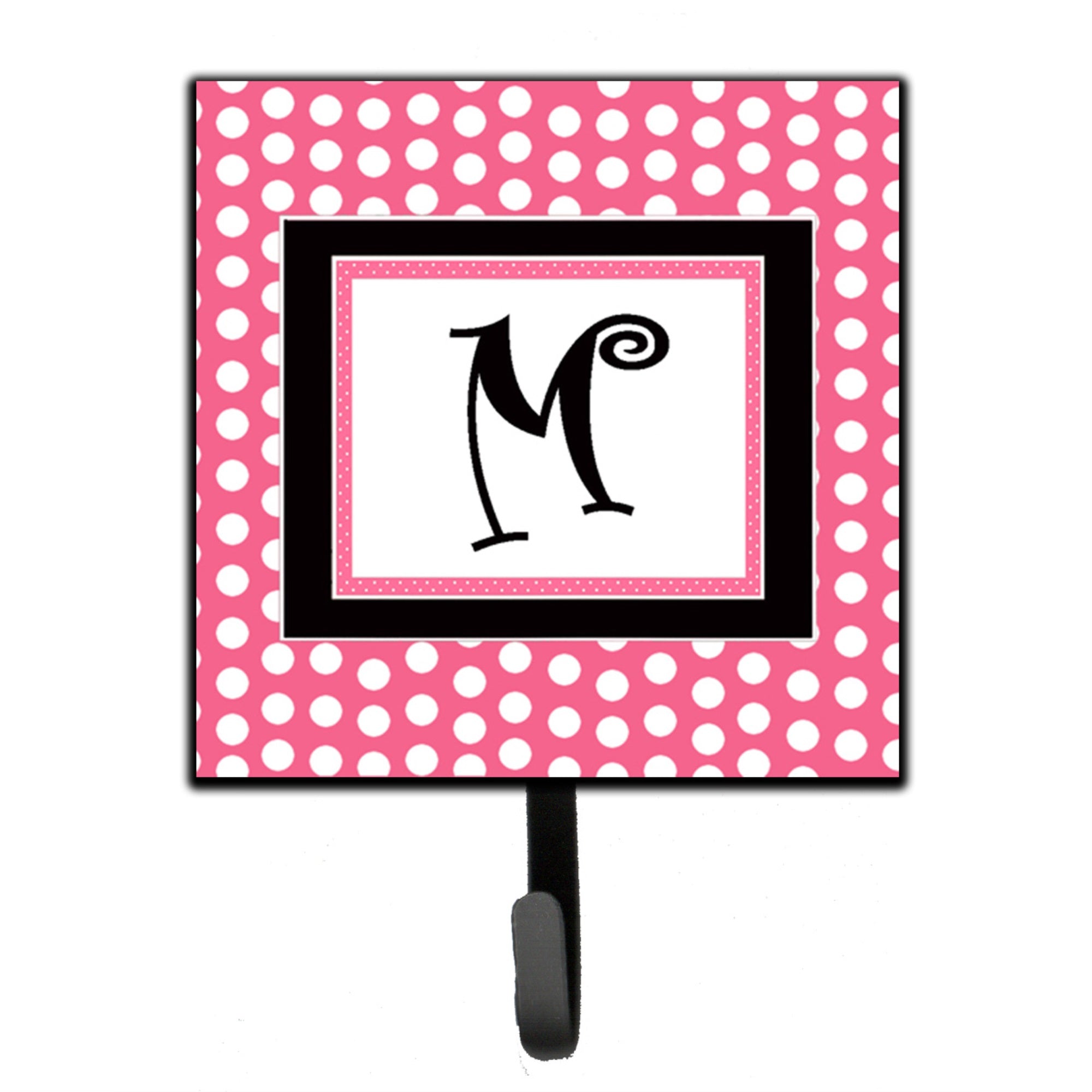 Letter M Monogram - Pink Black Polka Dots Leash Or Key Holder