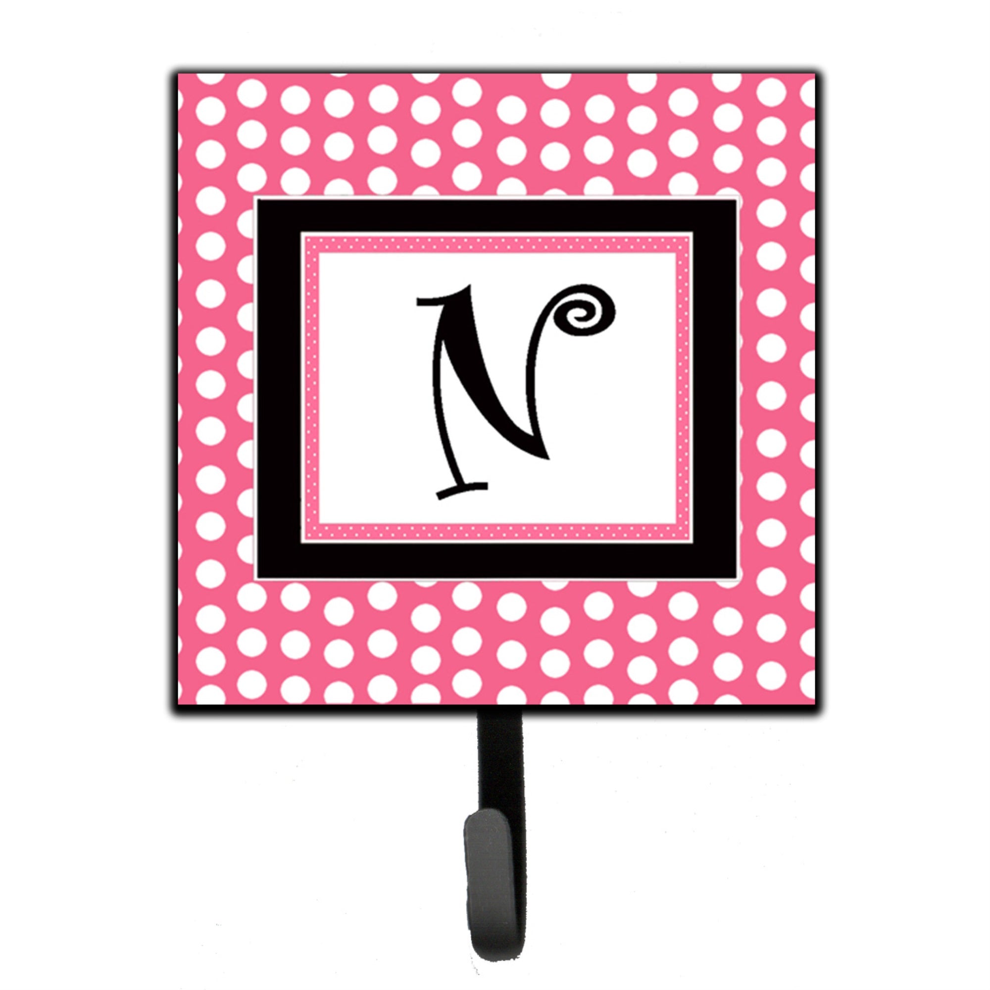 Letter N Monogram - Pink Black Polka Dots Leash Or Key Holder