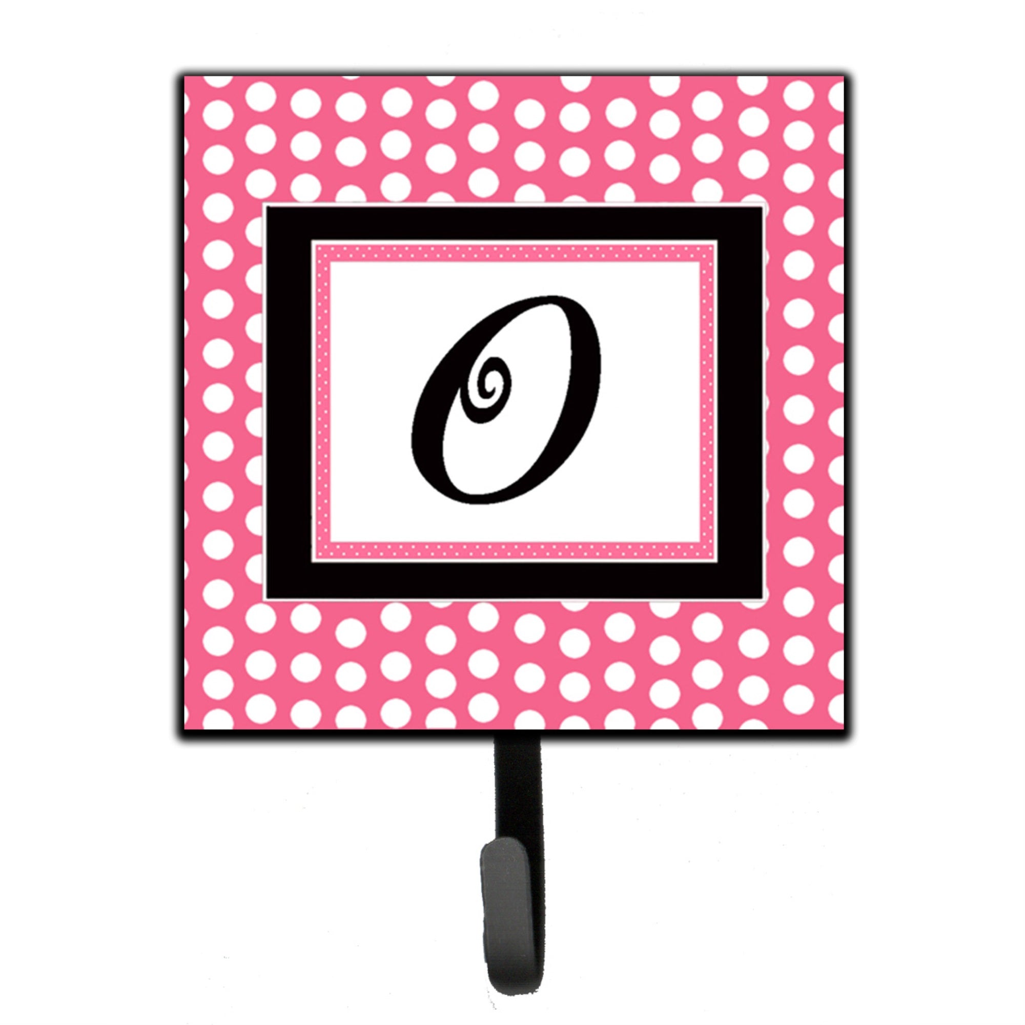 Letter O Monogram - Pink Black Polka Dots Leash Or Key Holder