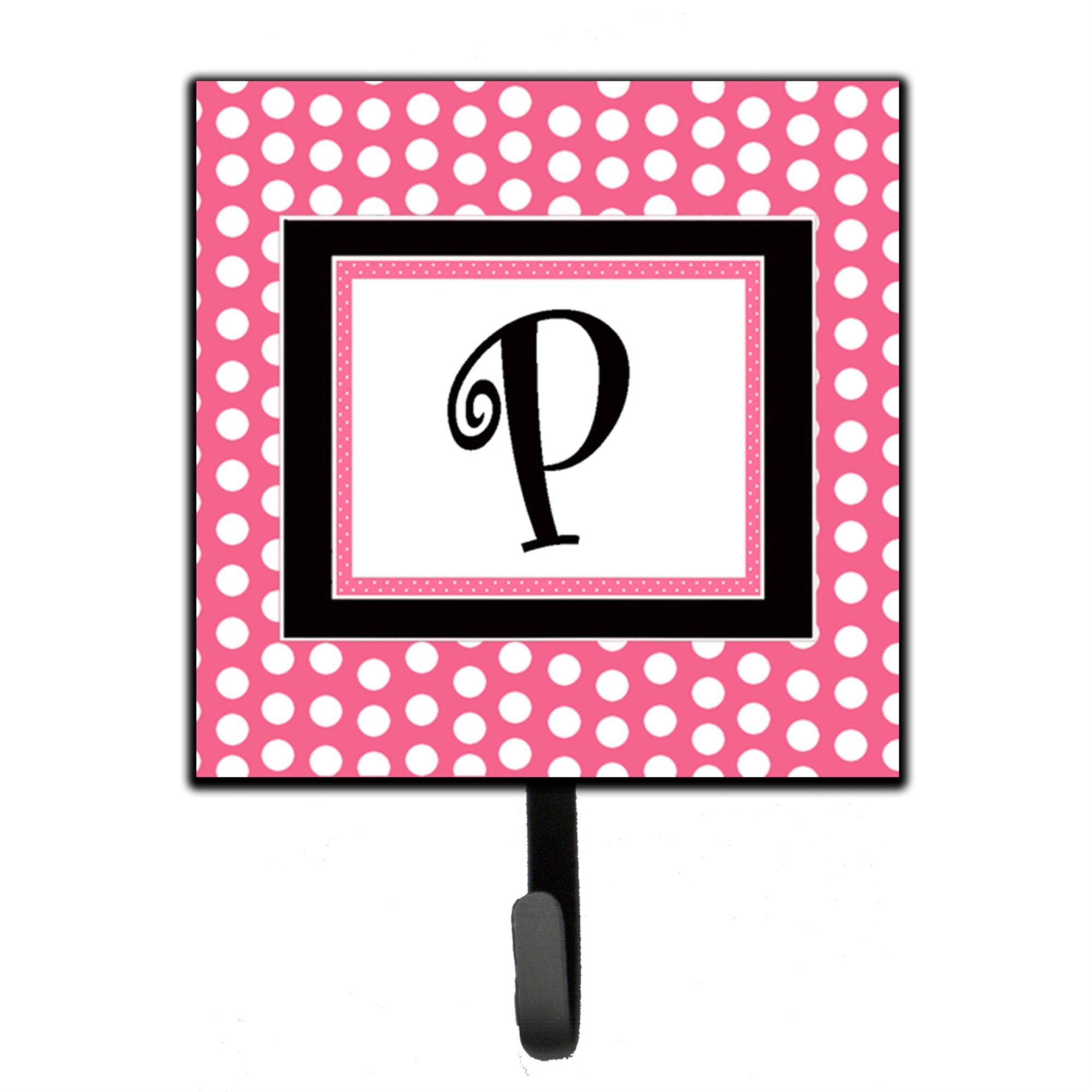 Letter P Monogram - Pink Black Polka Dots Leash Or Key Holder