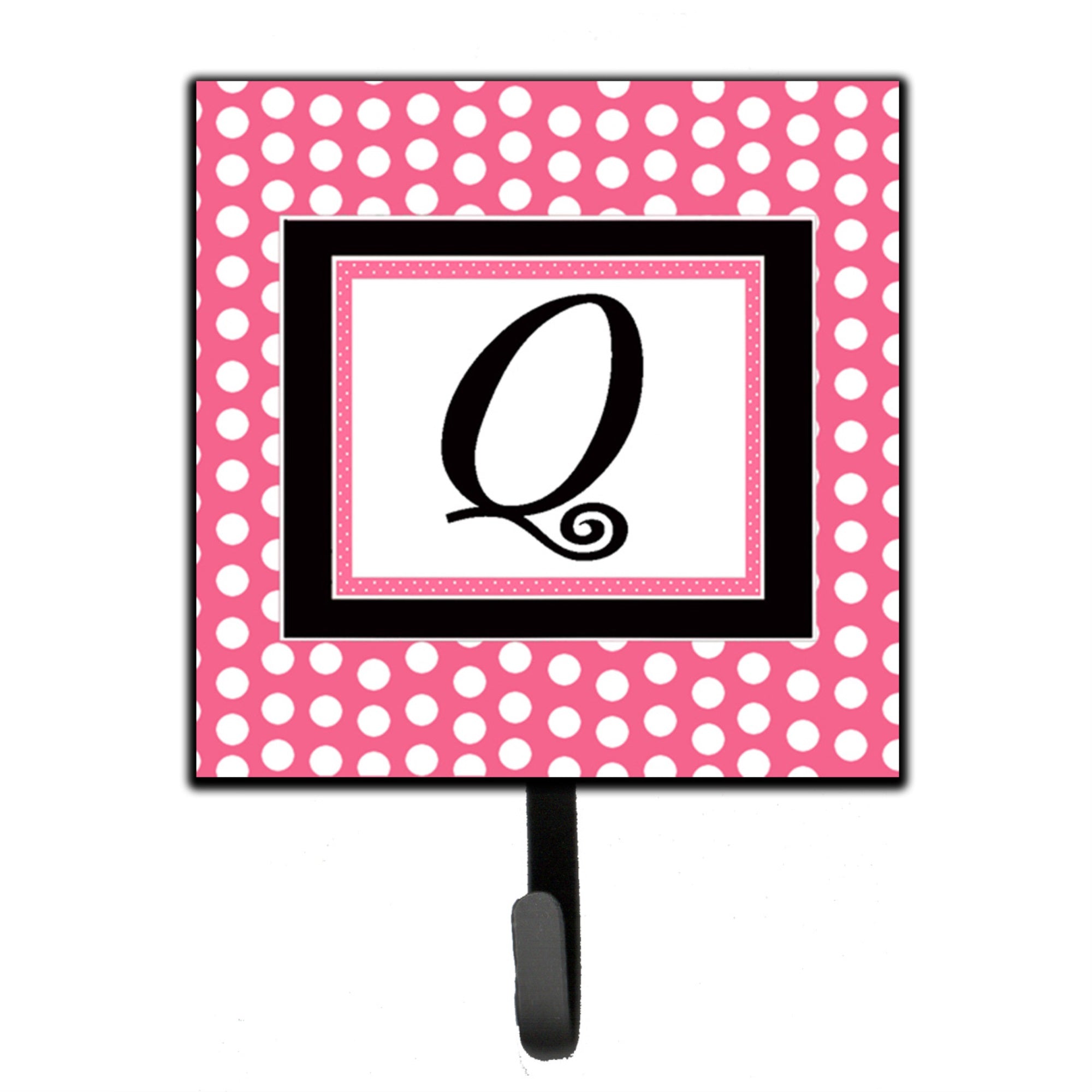 Letter Q Monogram - Pink Black Polka Dots Leash Or Key Holder