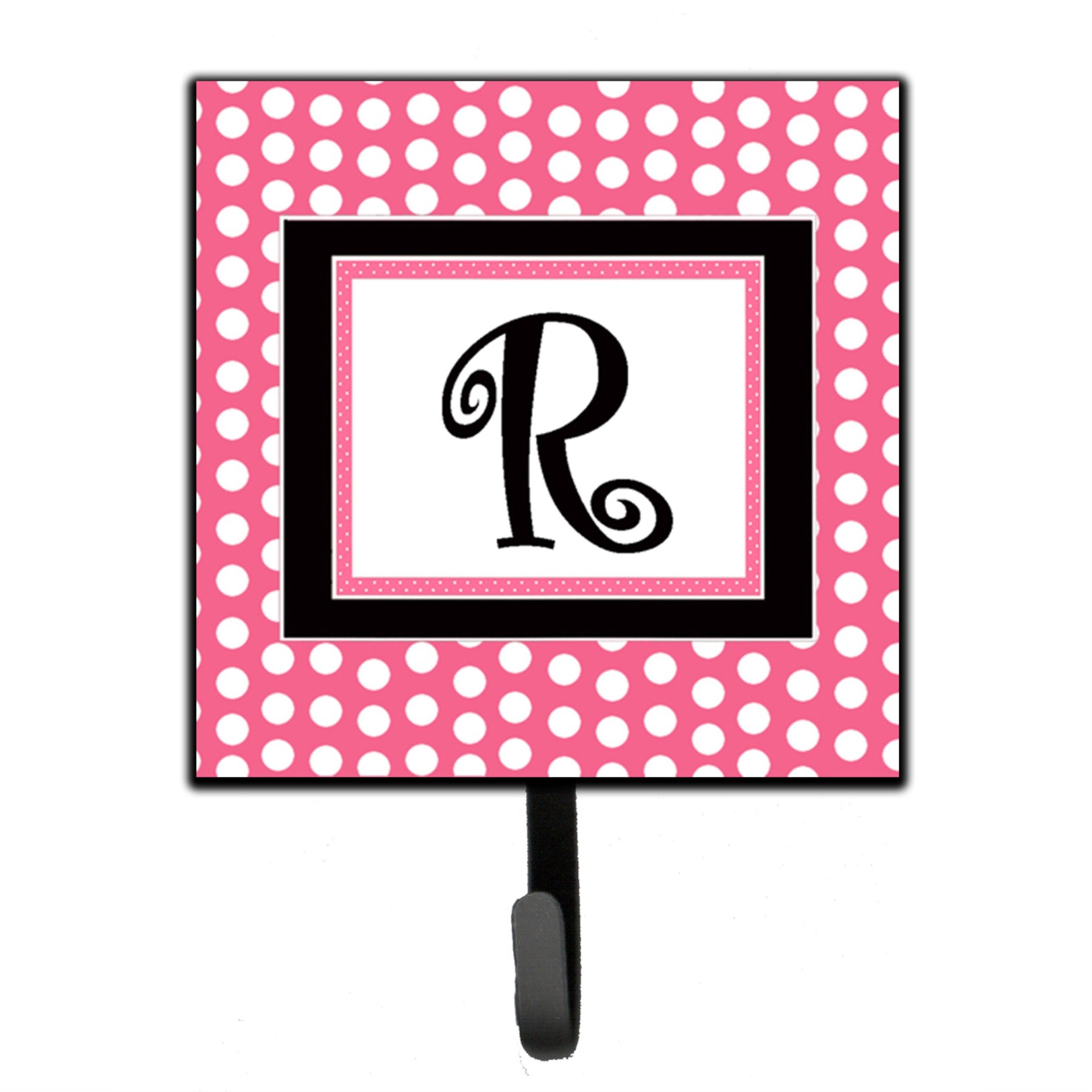 Letter R Monogram - Pink Black Polka Dots Leash Or Key Holder
