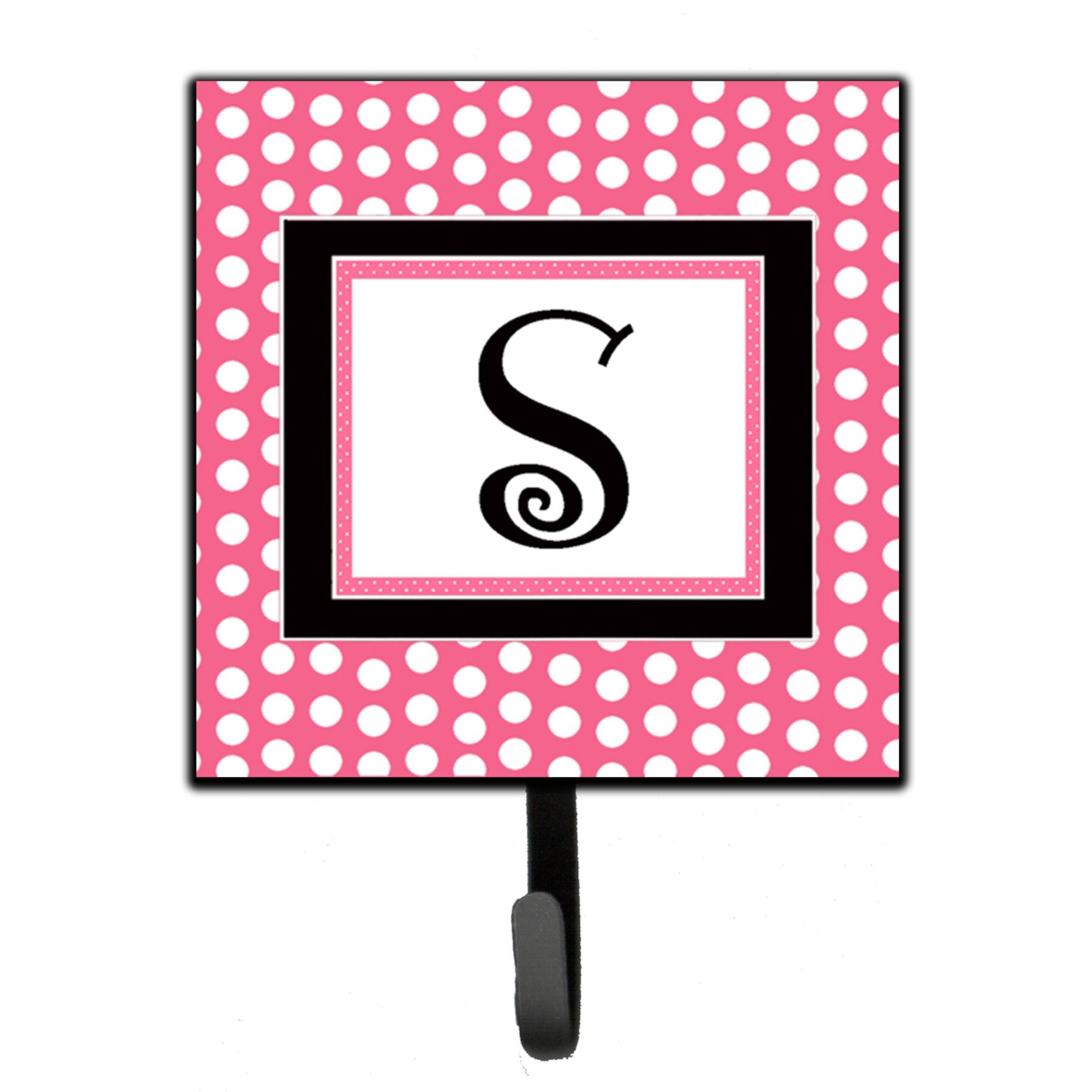 Letter S Monogram - Pink Black Polka Dots Leash Or Key Holder