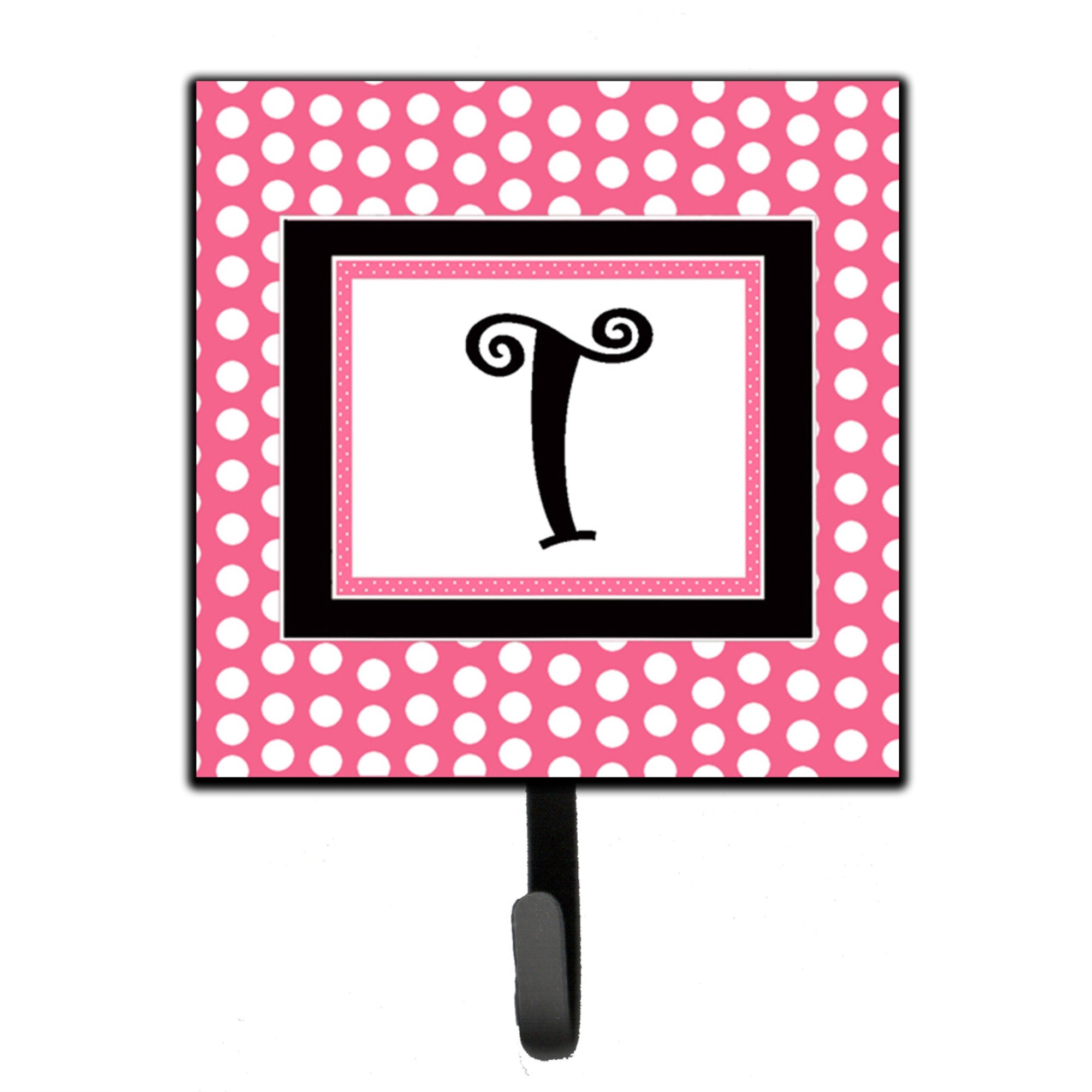Letter T Monogram - Pink Black Polka Dots Leash Or Key Holder