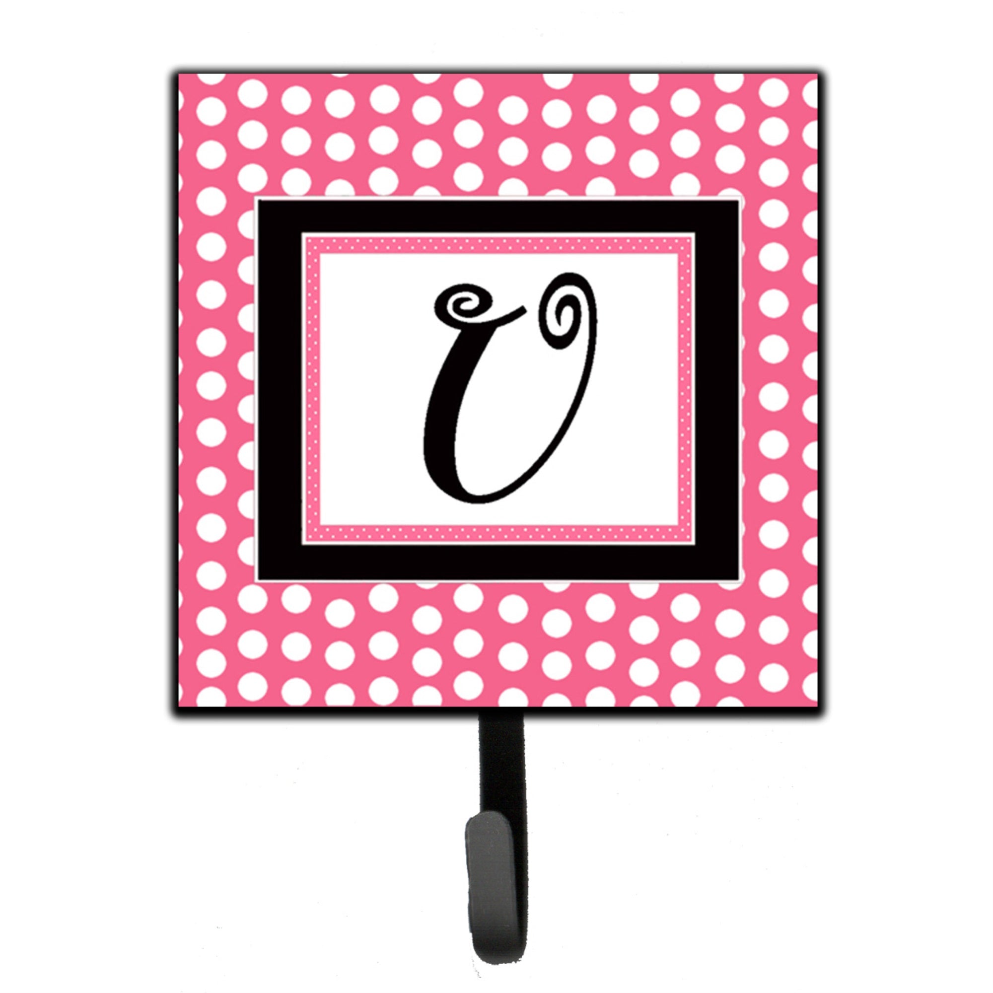 Letter U Monogram - Pink Black Polka Dots Leash Or Key Holder