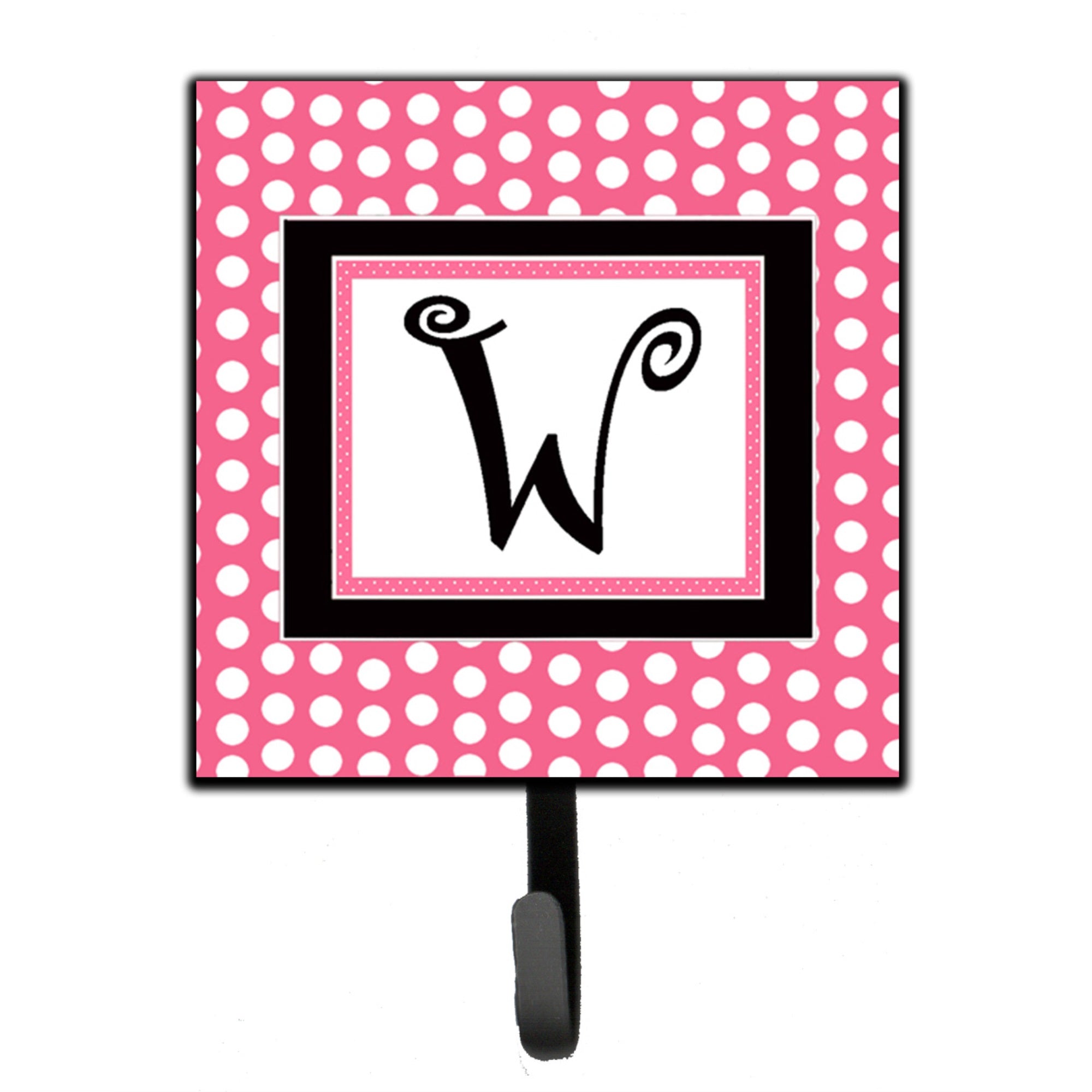 Letter W Monogram - Pink Black Polka Dots Leash Or Key Holder
