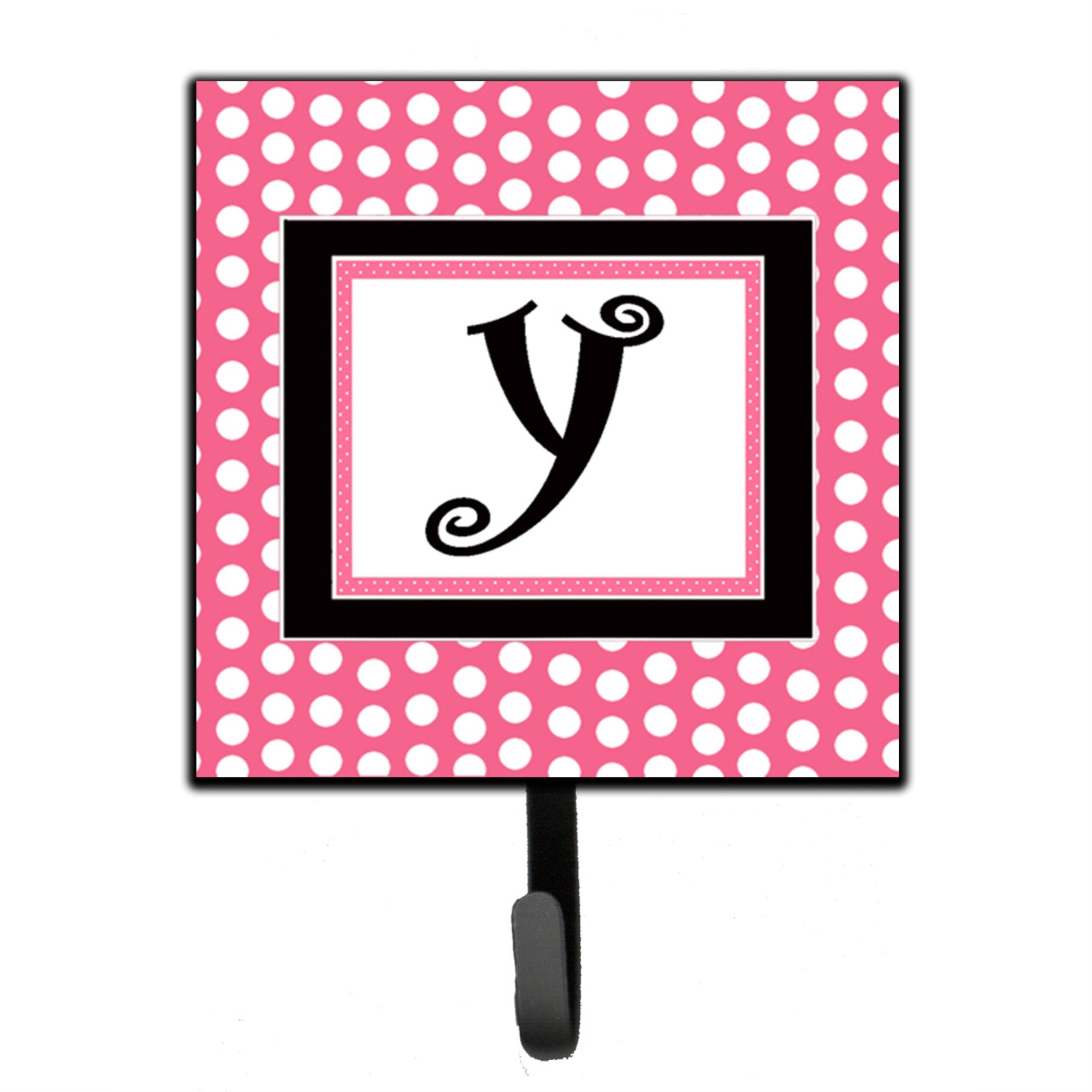 Letter Y Monogram - Pink Black Polka Dots Leash Or Key Holder