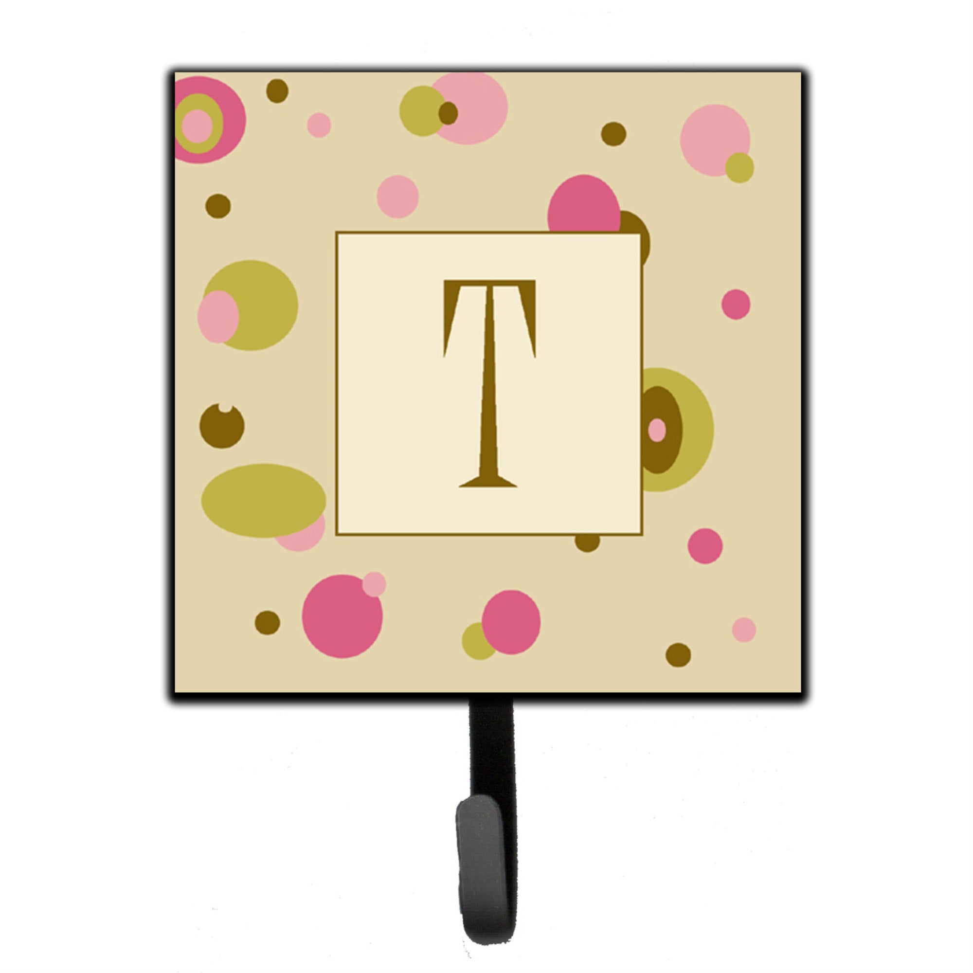 Letter T Initial Monogram - Tan Dots Leash Or Key Holder