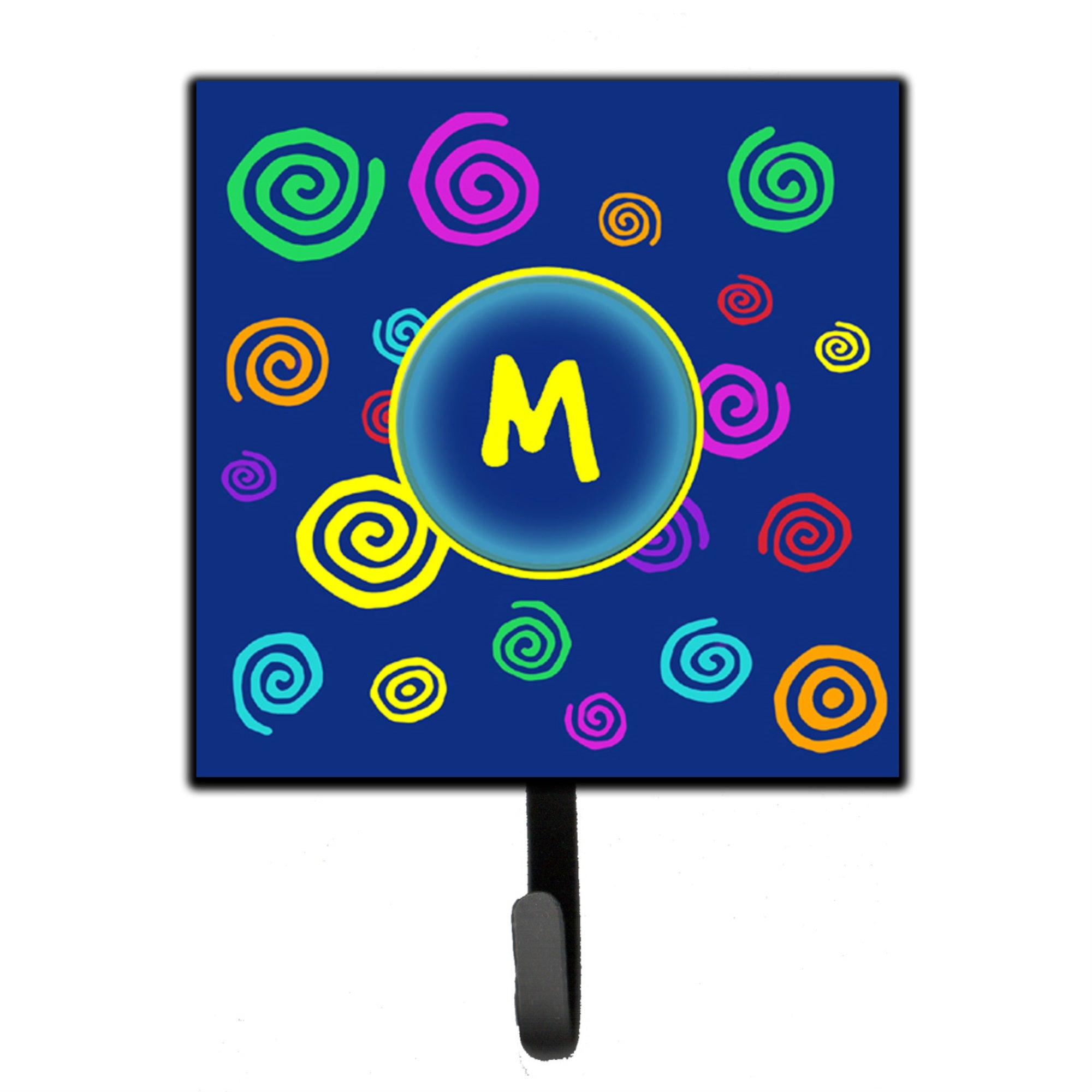 Letter M Initial Monogram - Blue Swirls Leash Or Key Holder