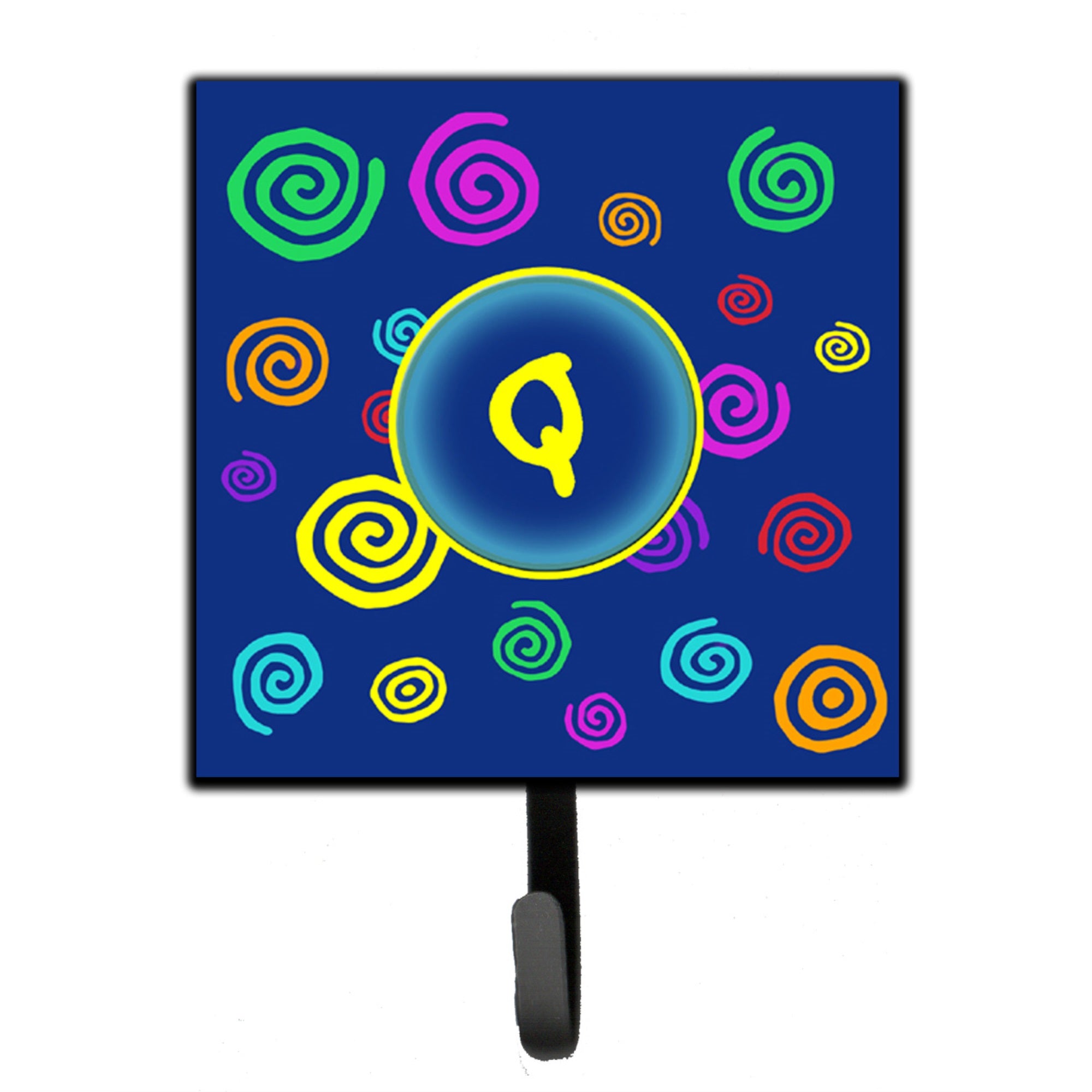 Letter Q Initial Monogram - Blue Swirls Leash Or Key Holder