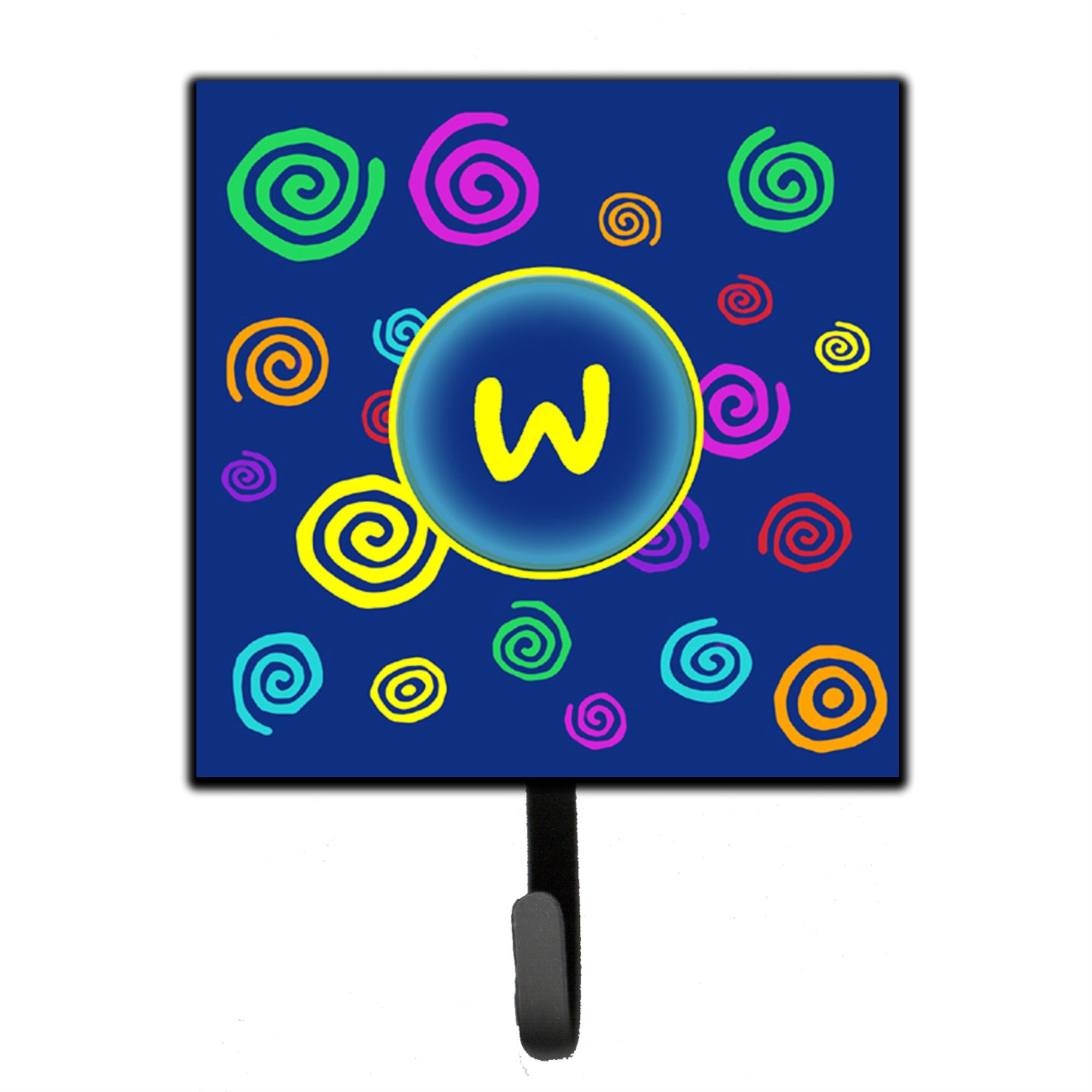 Letter W Initial Monogram - Blue Swirls Leash Or Key Holder