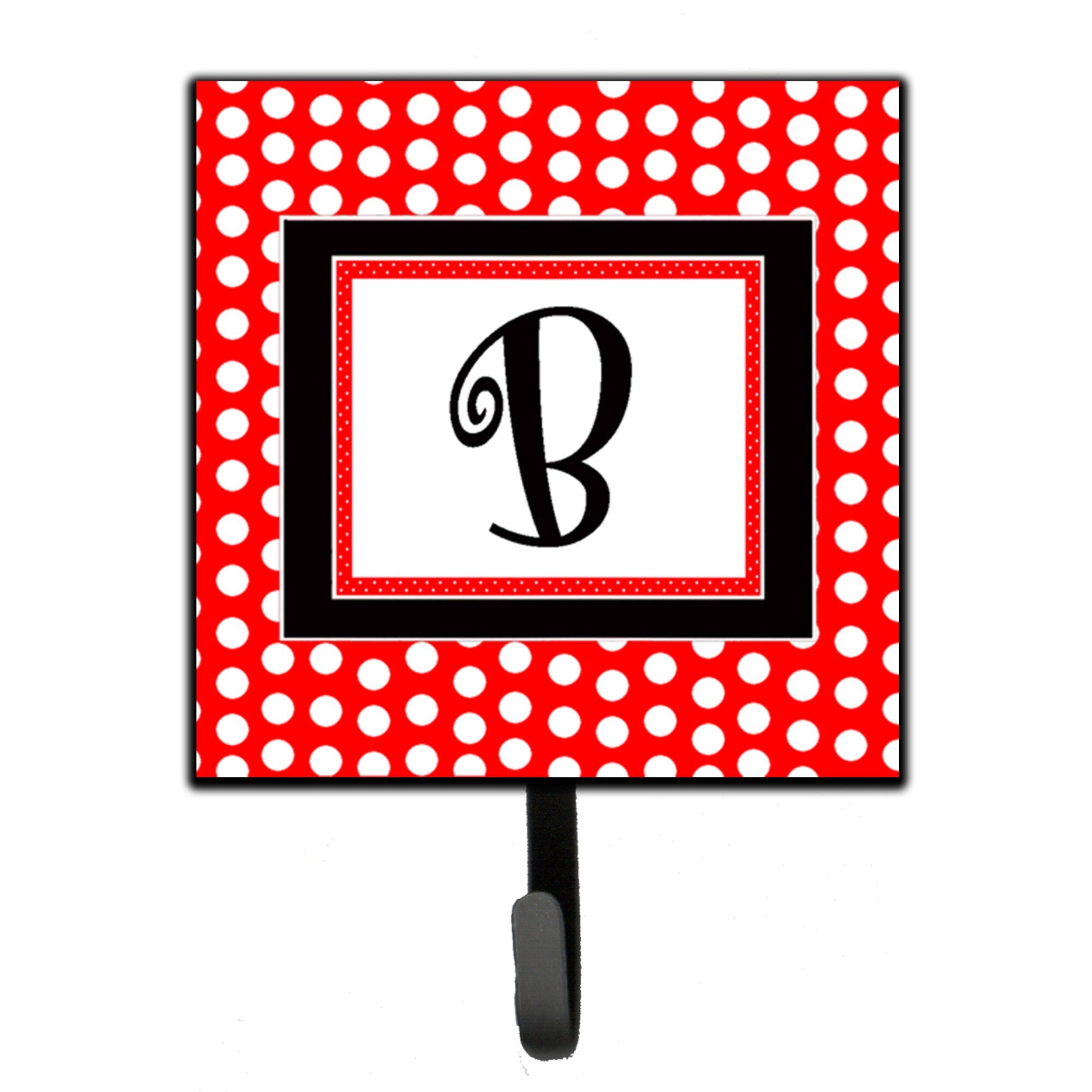 Letter B Initial  - Red Black Polka Dots Leash Or Key Holder