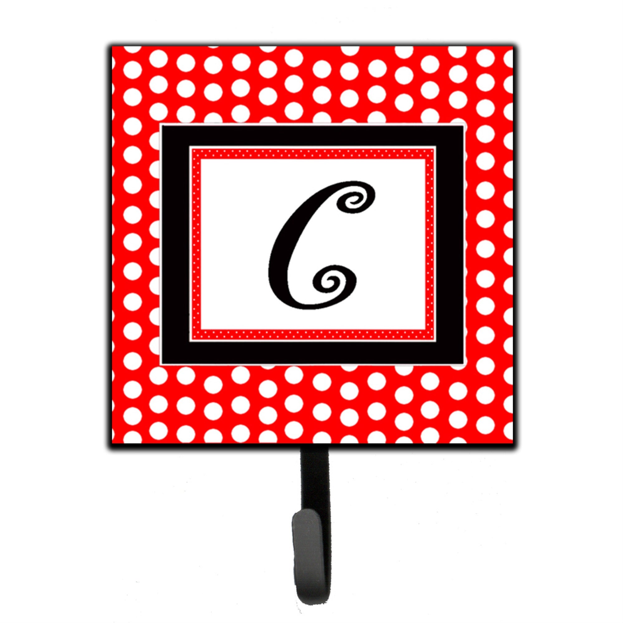 Letter C Initial  - Red Black Polka Dots Leash Or Key Holder