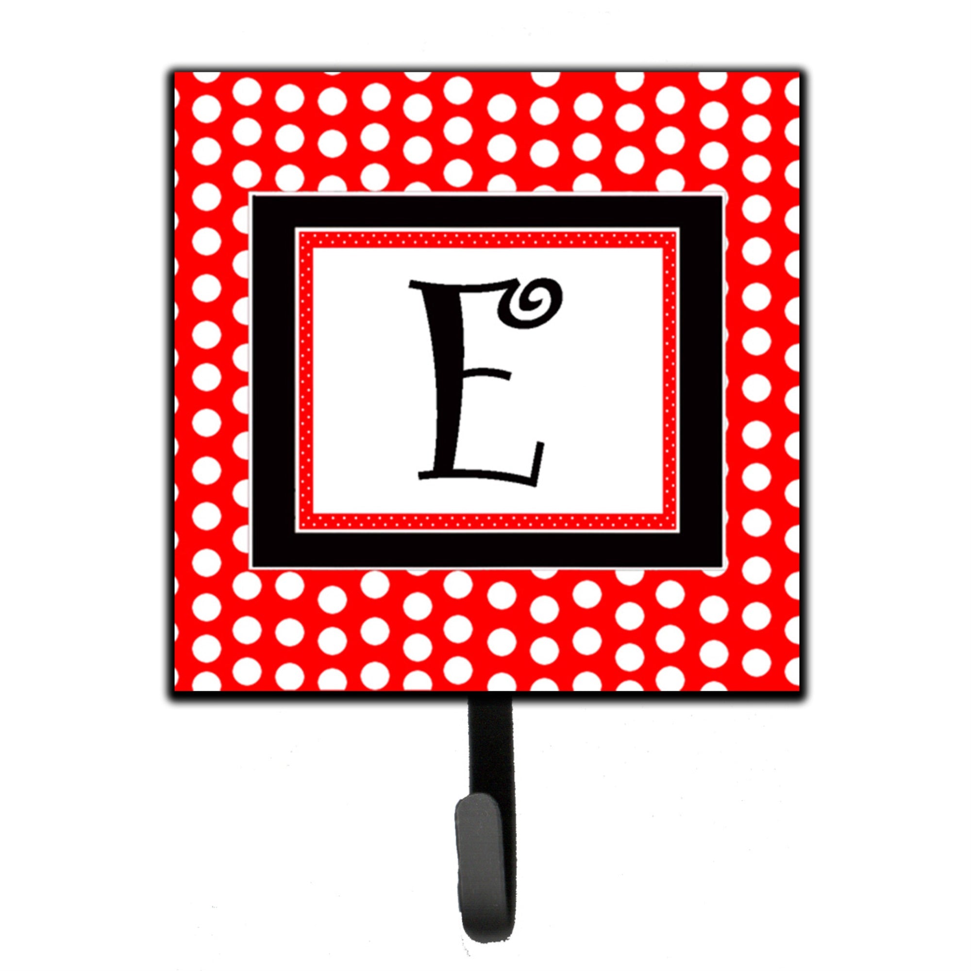 Letter E Initial  - Red Black Polka Dots Leash Or Key Holder
