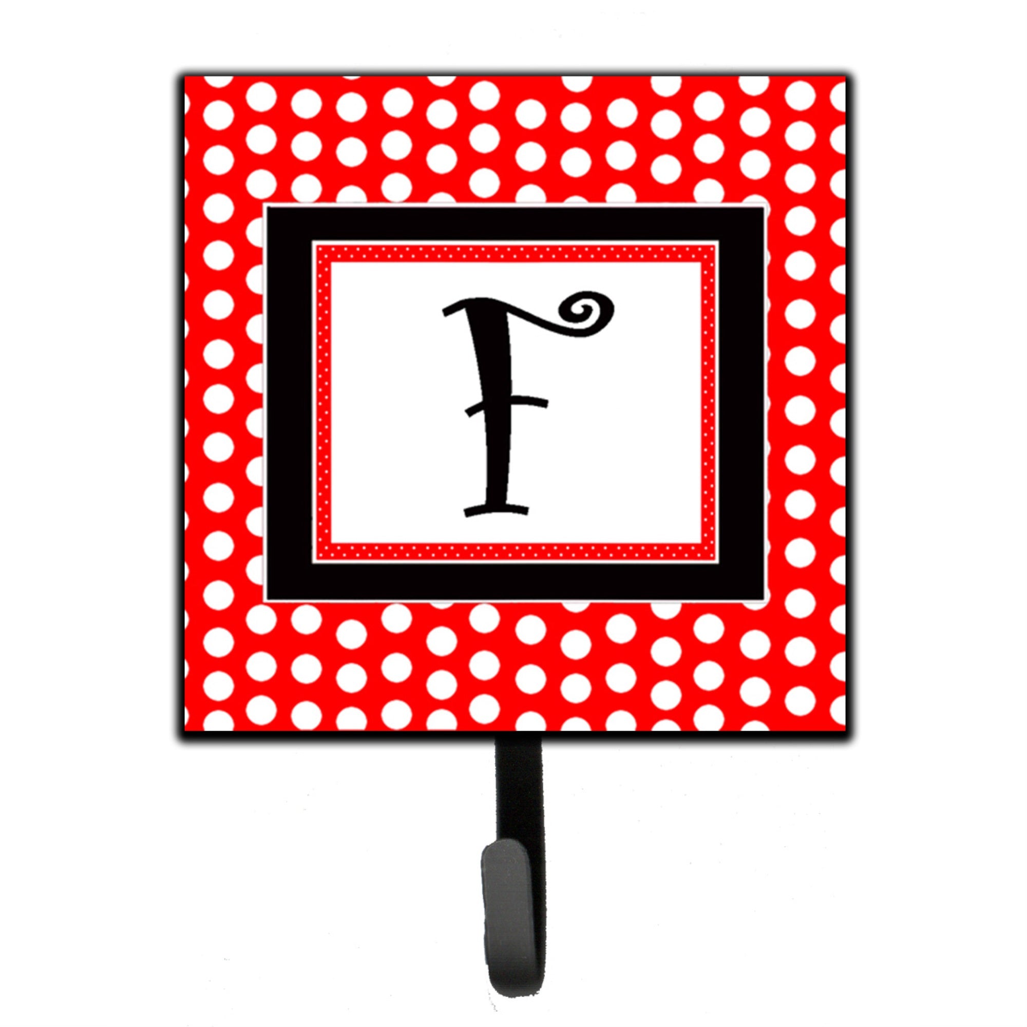 Letter F Initial  - Red Black Polka Dots Leash Or Key Holder