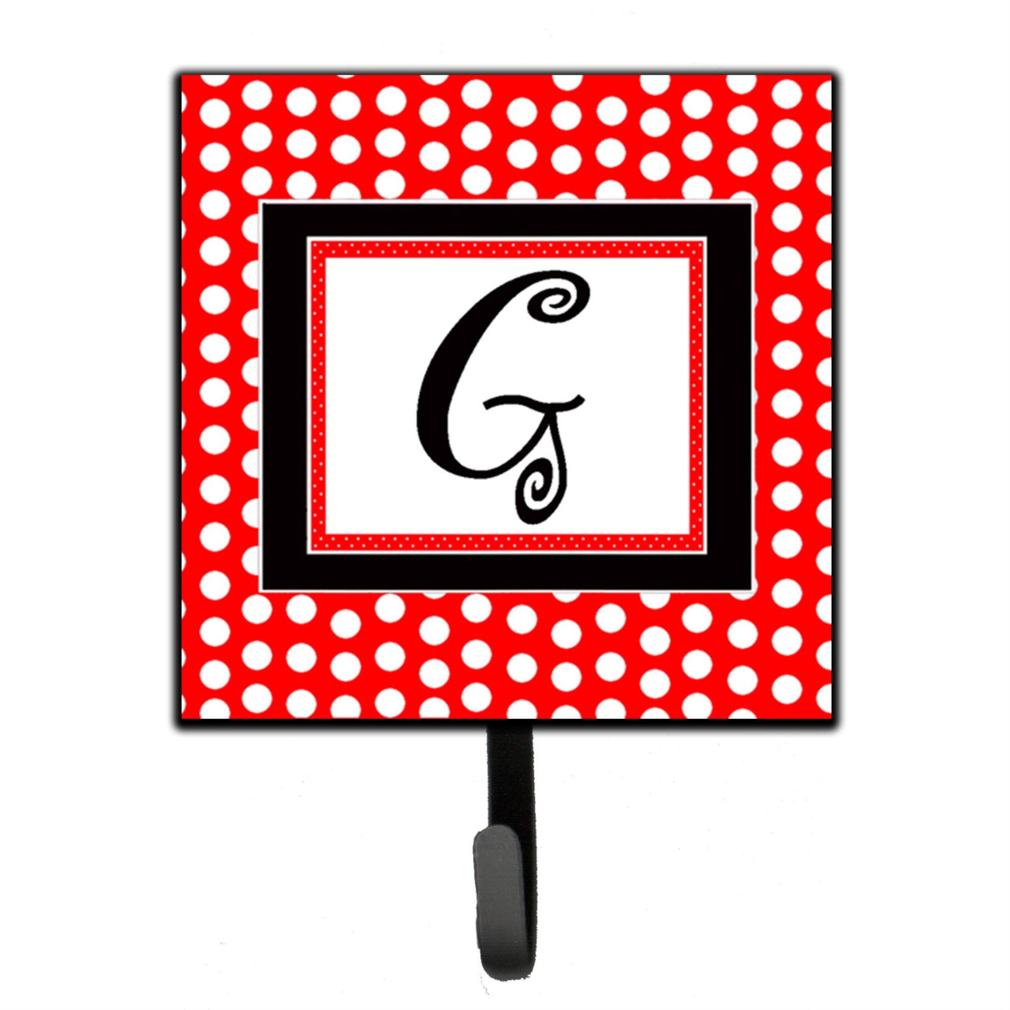 Letter G Initial  - Red Black Polka Dots Leash Or Key Holder