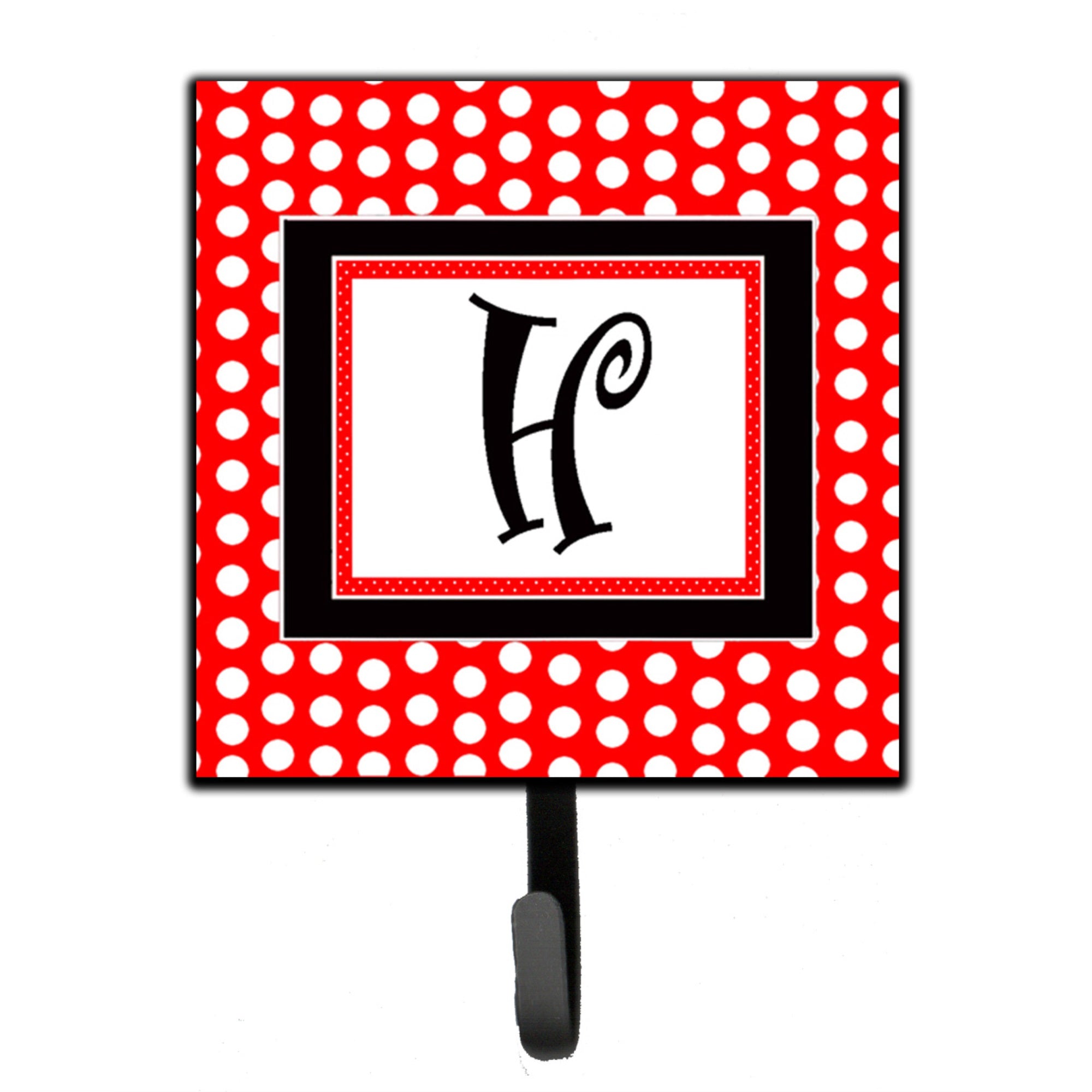 Letter H Initial  - Red Black Polka Dots Leash Or Key Holder