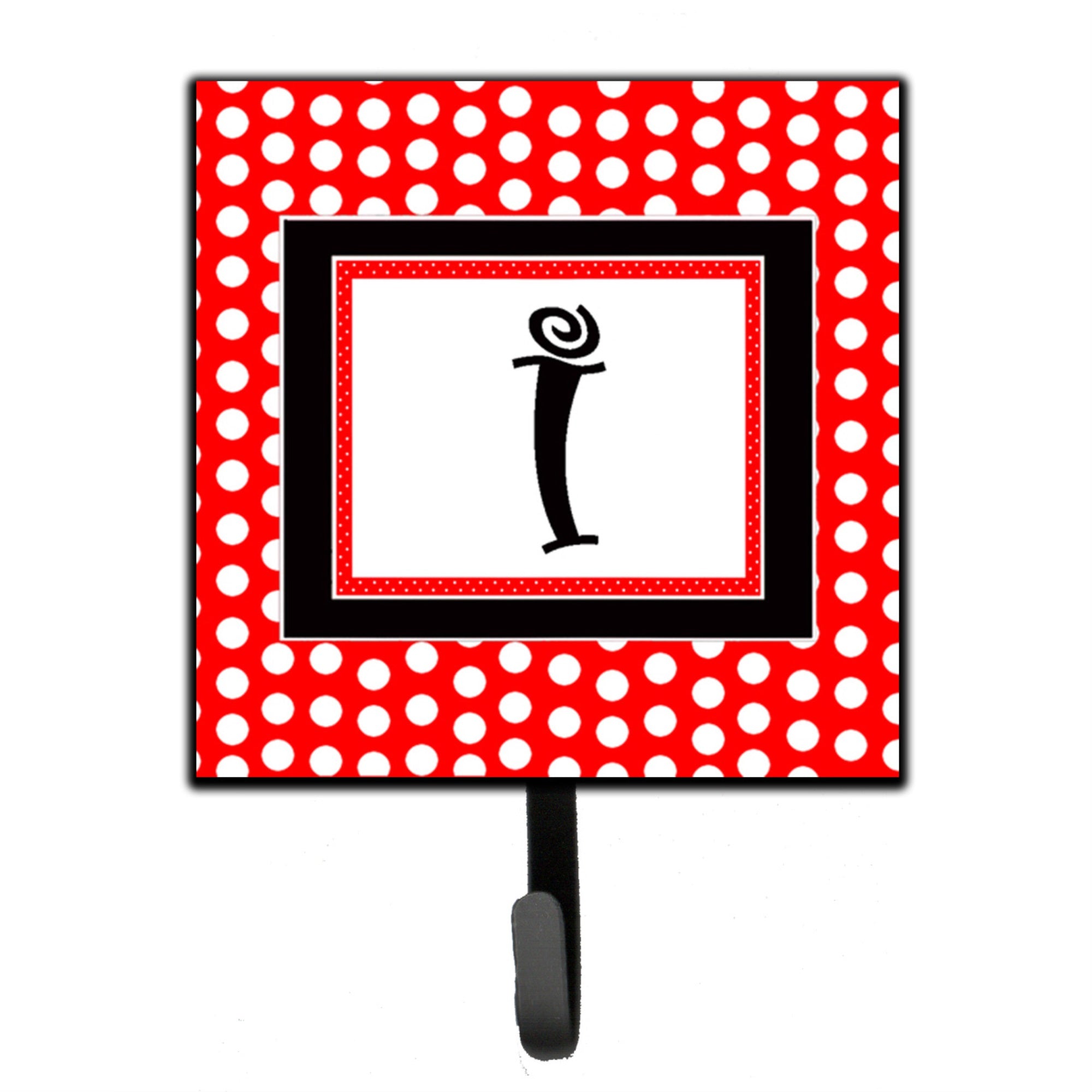 Letter I Initial  - Red Black Polka Dots Leash Or Key Holder