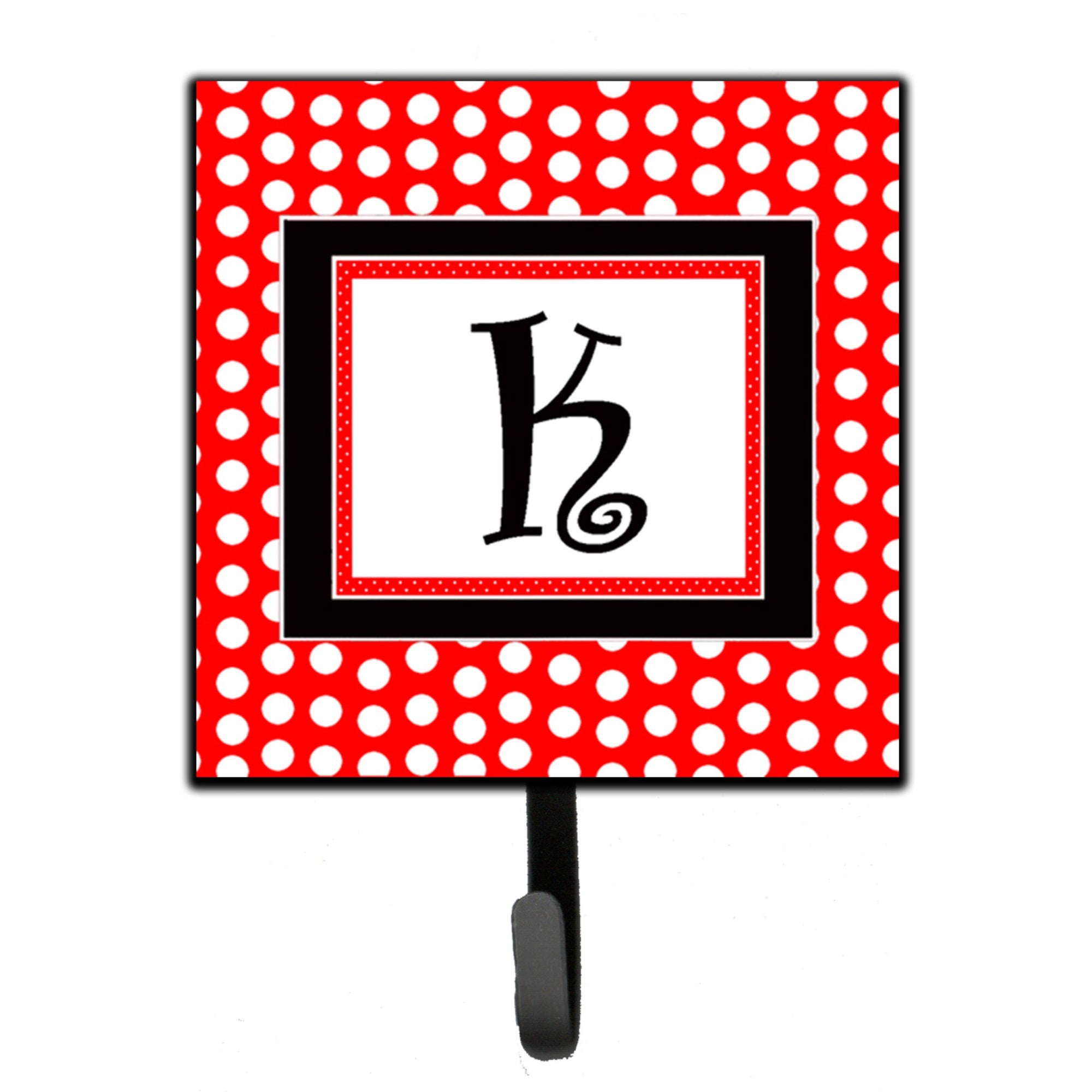 Letter K Initial  - Red Black Polka Dots Leash Or Key Holder