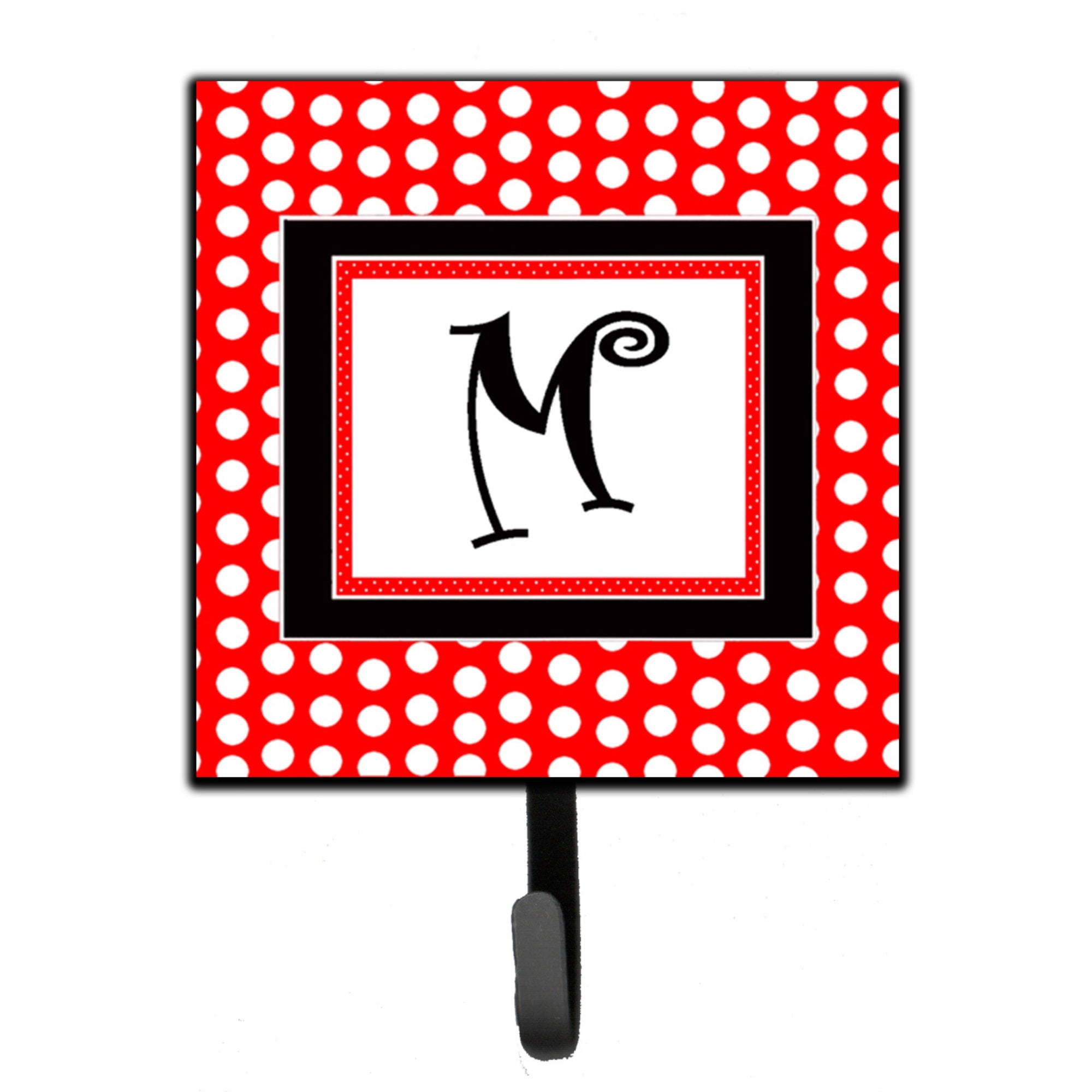 Letter M Initial  - Red Black Polka Dots Leash Or Key Holder