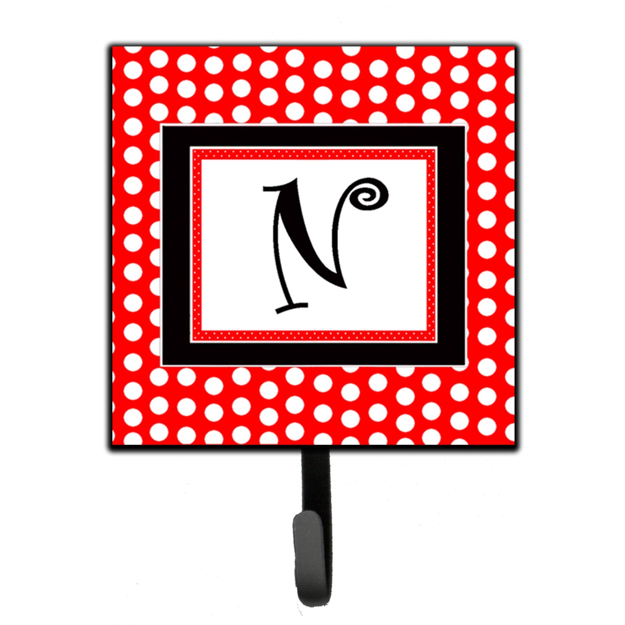 Letter N Initial  - Red Black Polka Dots Leash Or Key Holder