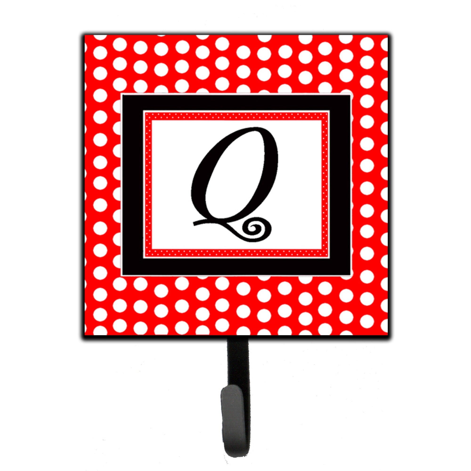 Letter Q Initial  - Red Black Polka Dots Leash Or Key Holder