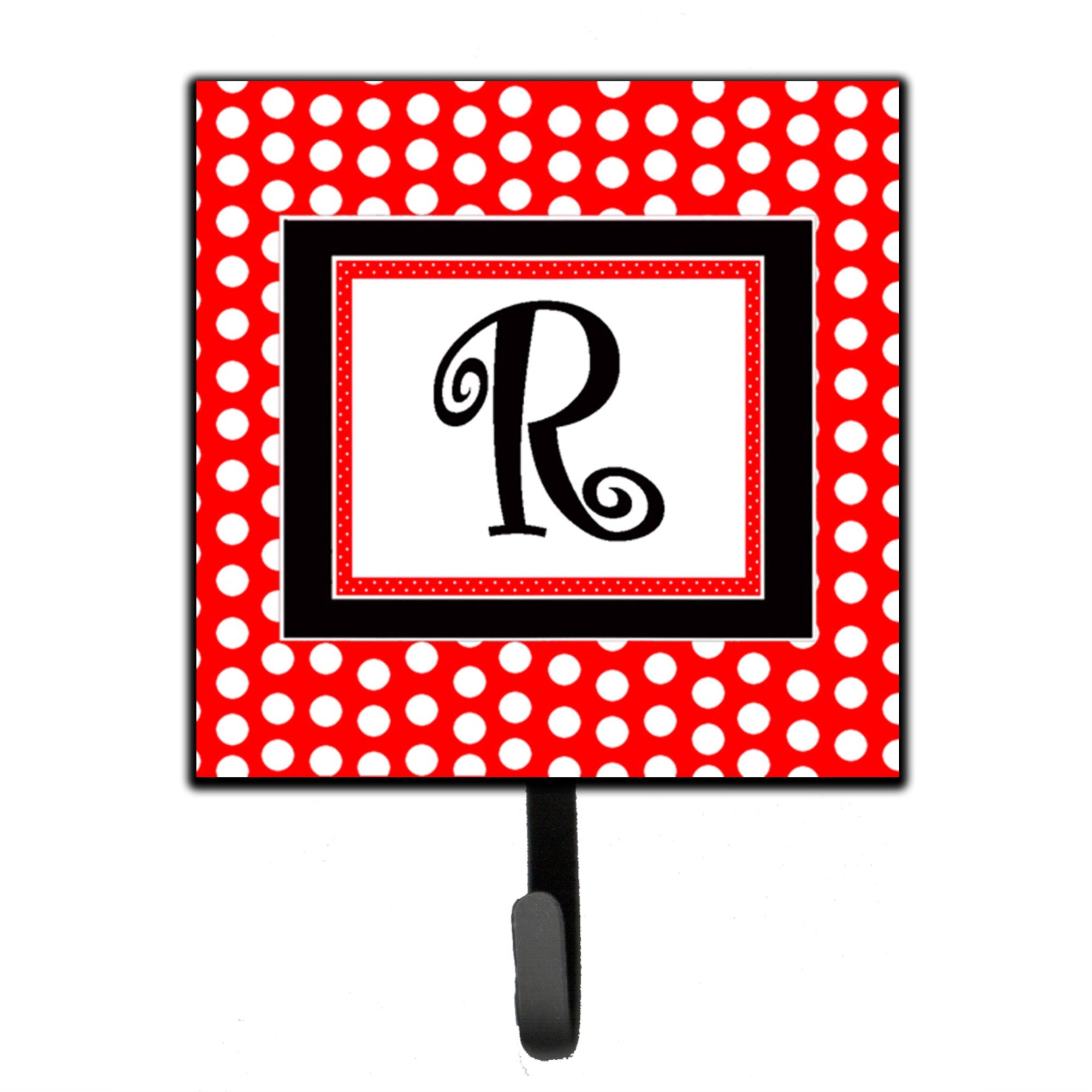 Letter R Initial  - Red Black Polka Dots Leash Or Key Holder