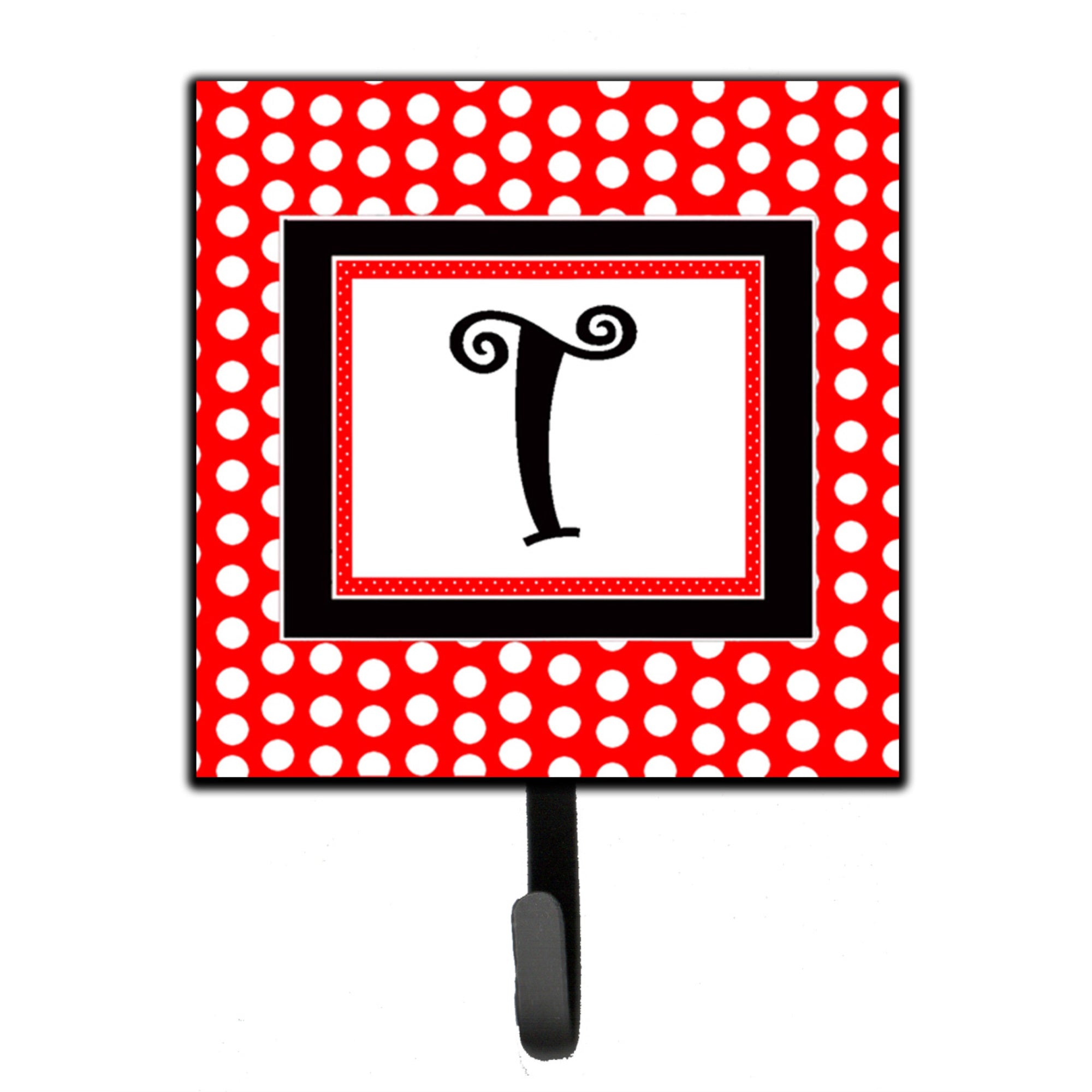 Letter T Initial  - Red Black Polka Dots Leash Or Key Holder