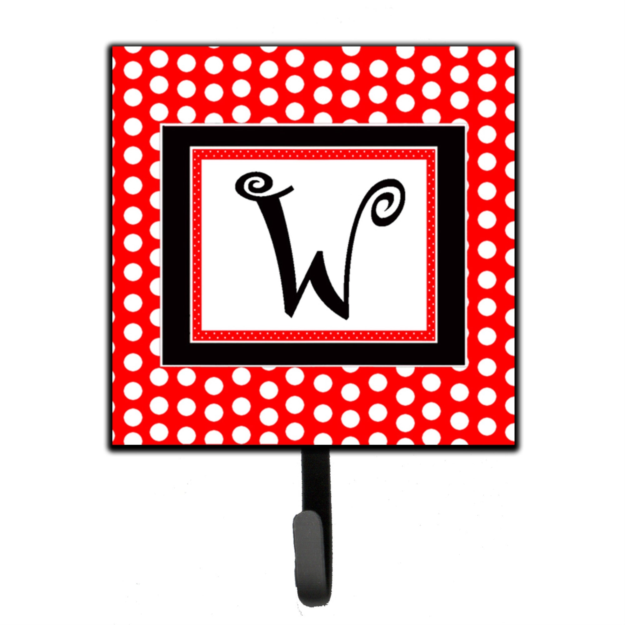 Letter W Initial  - Red Black Polka Dots Leash Or Key Holder