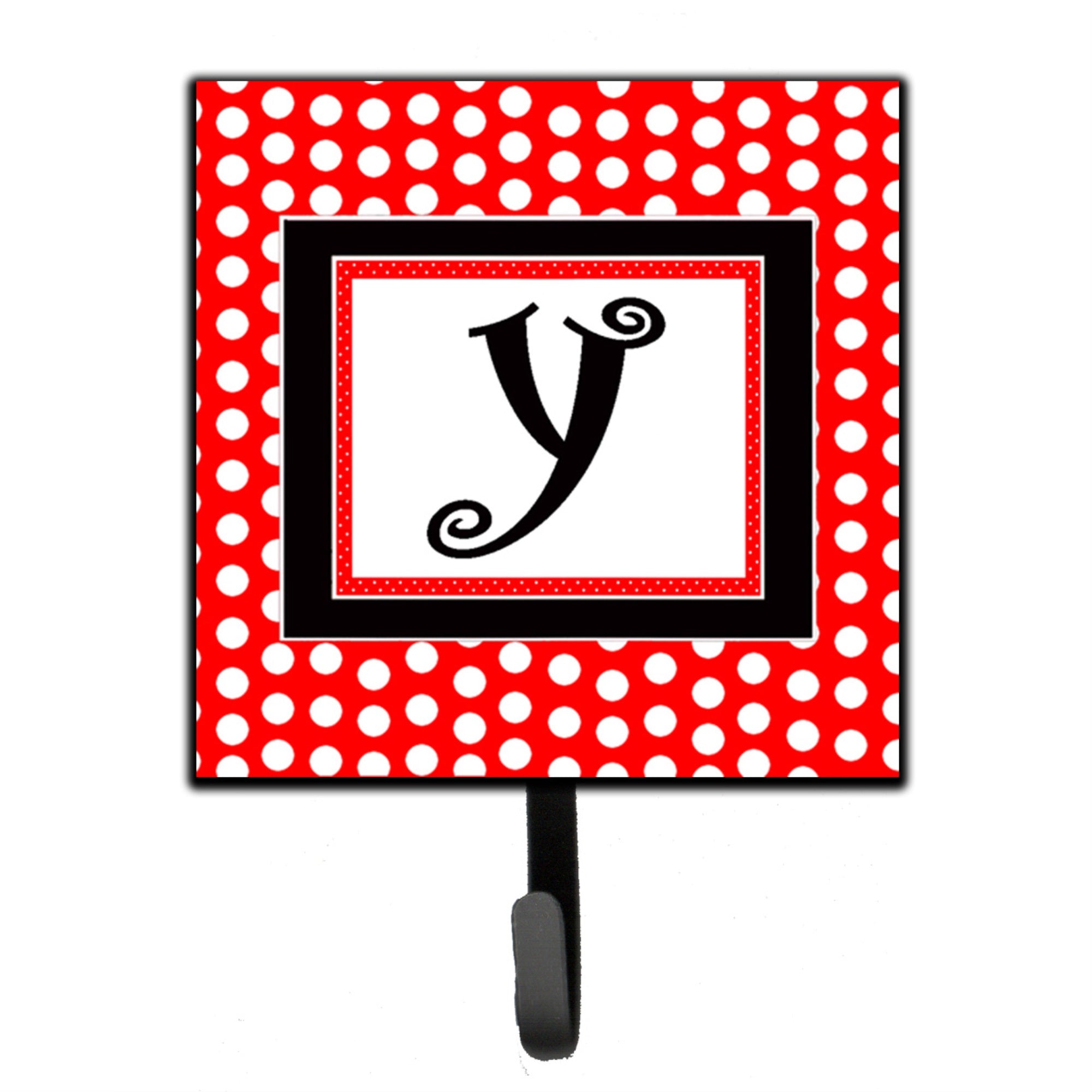 Letter Y Initial  - Red Black Polka Dots Leash Or Key Holder
