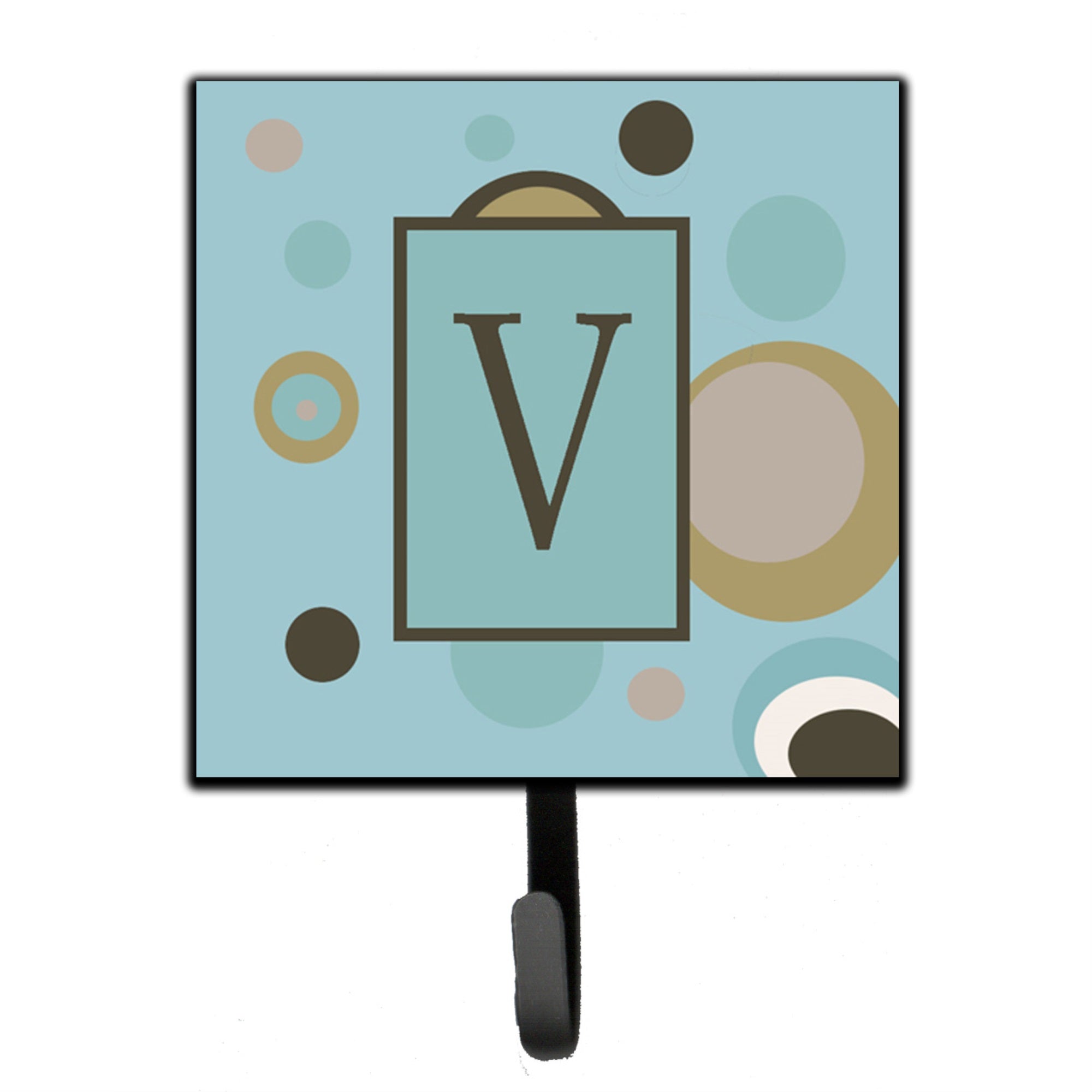 Letter V Initial Monogram - Blue Dots Leash Or Key Holder