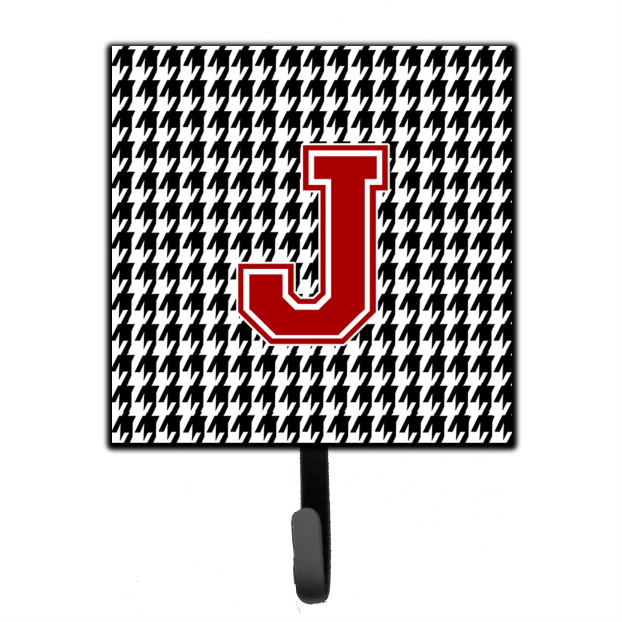 Letter J Monogram - Houndstooth Black Leash Or Key Holder
