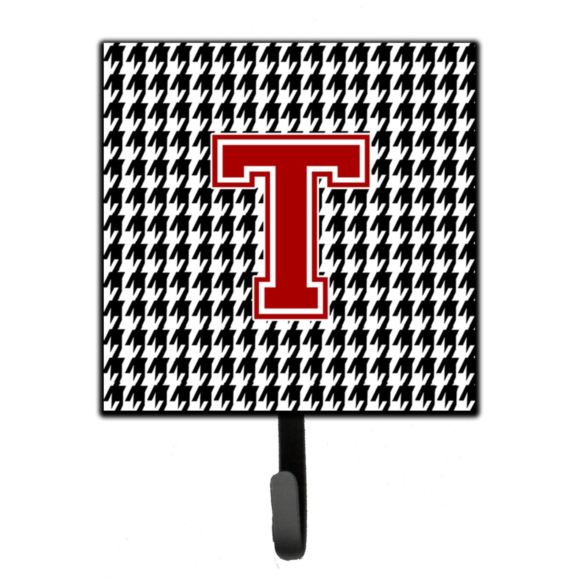Letter T Monogram - Houndstooth Black Leash Or Key Holder