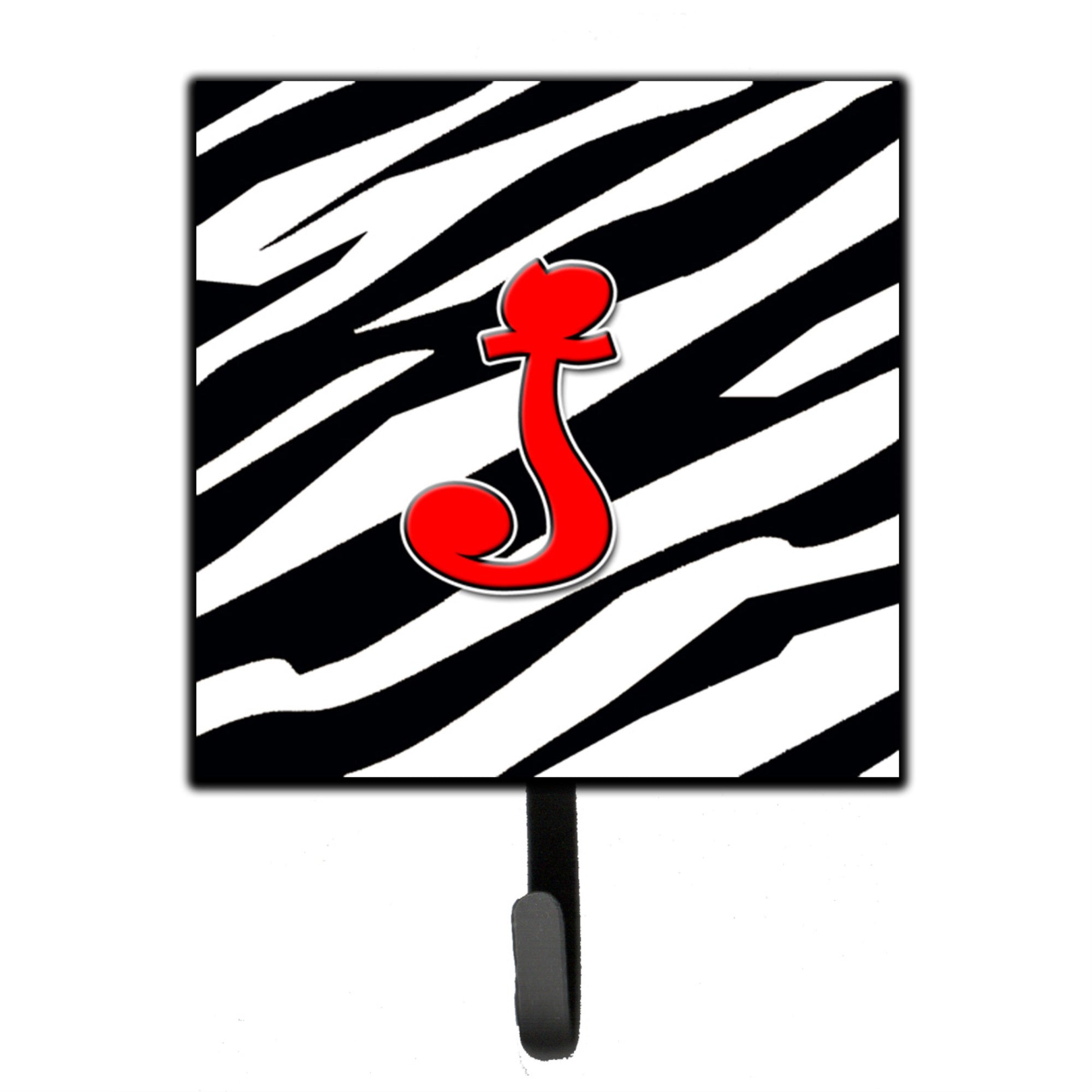 Letter J Initial Monogram - Zebra Red Leash Or Key Holder