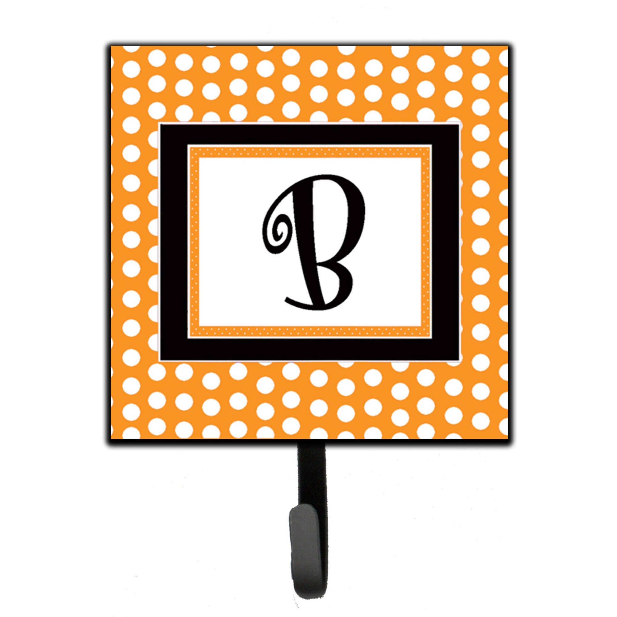 Letter B Initial Monogram - Orange Polkadots Leash Or Key Holder